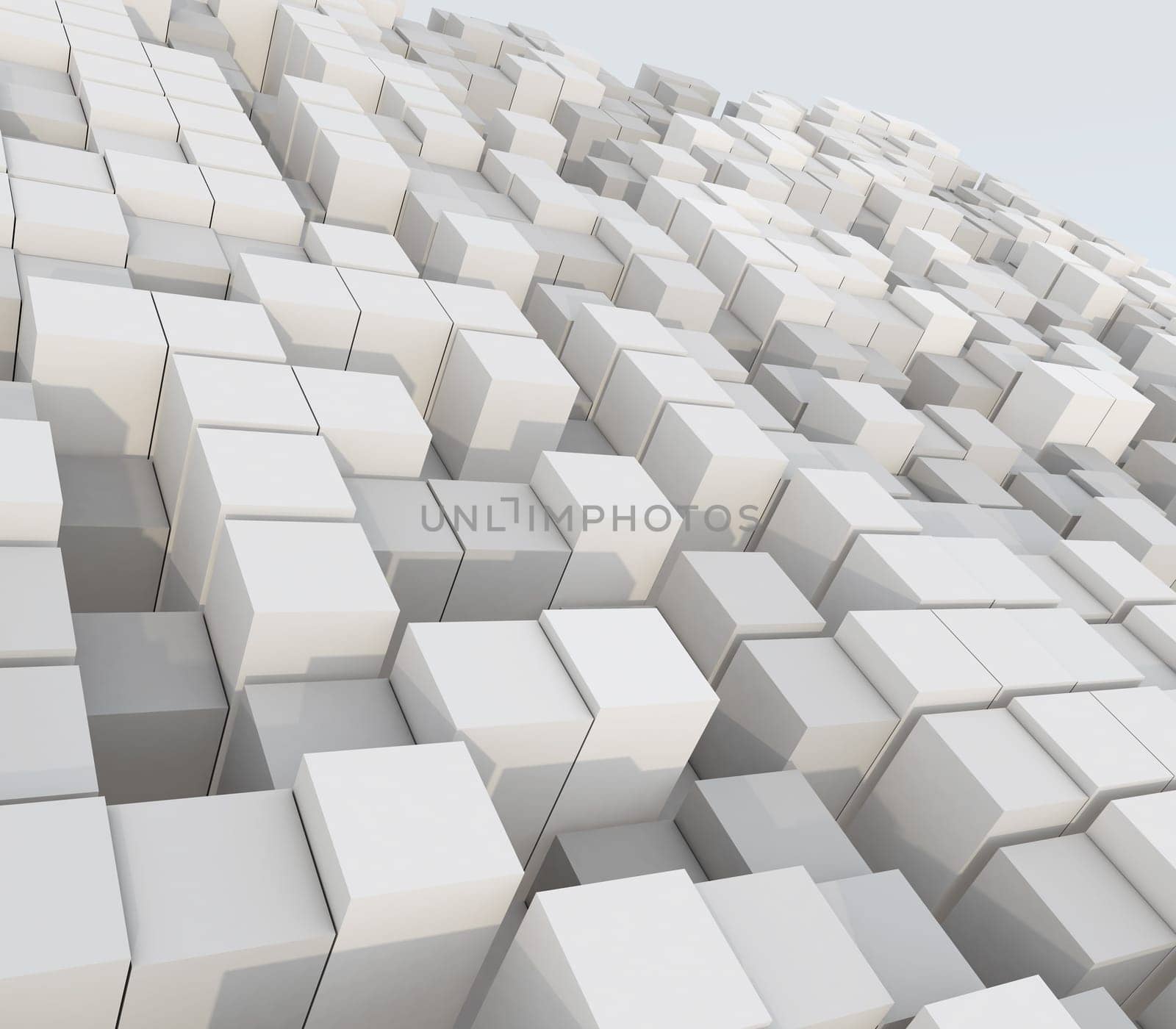 3D render of an abstract landscape of extruding cubes