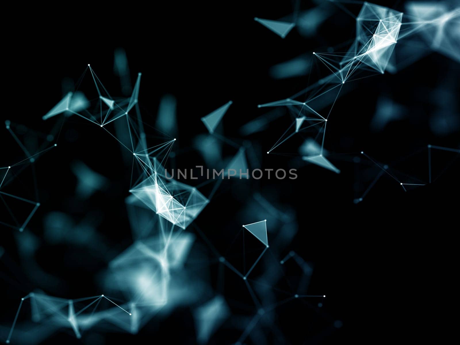 3D render of an abstract low poly dark background with connecting dots and lines