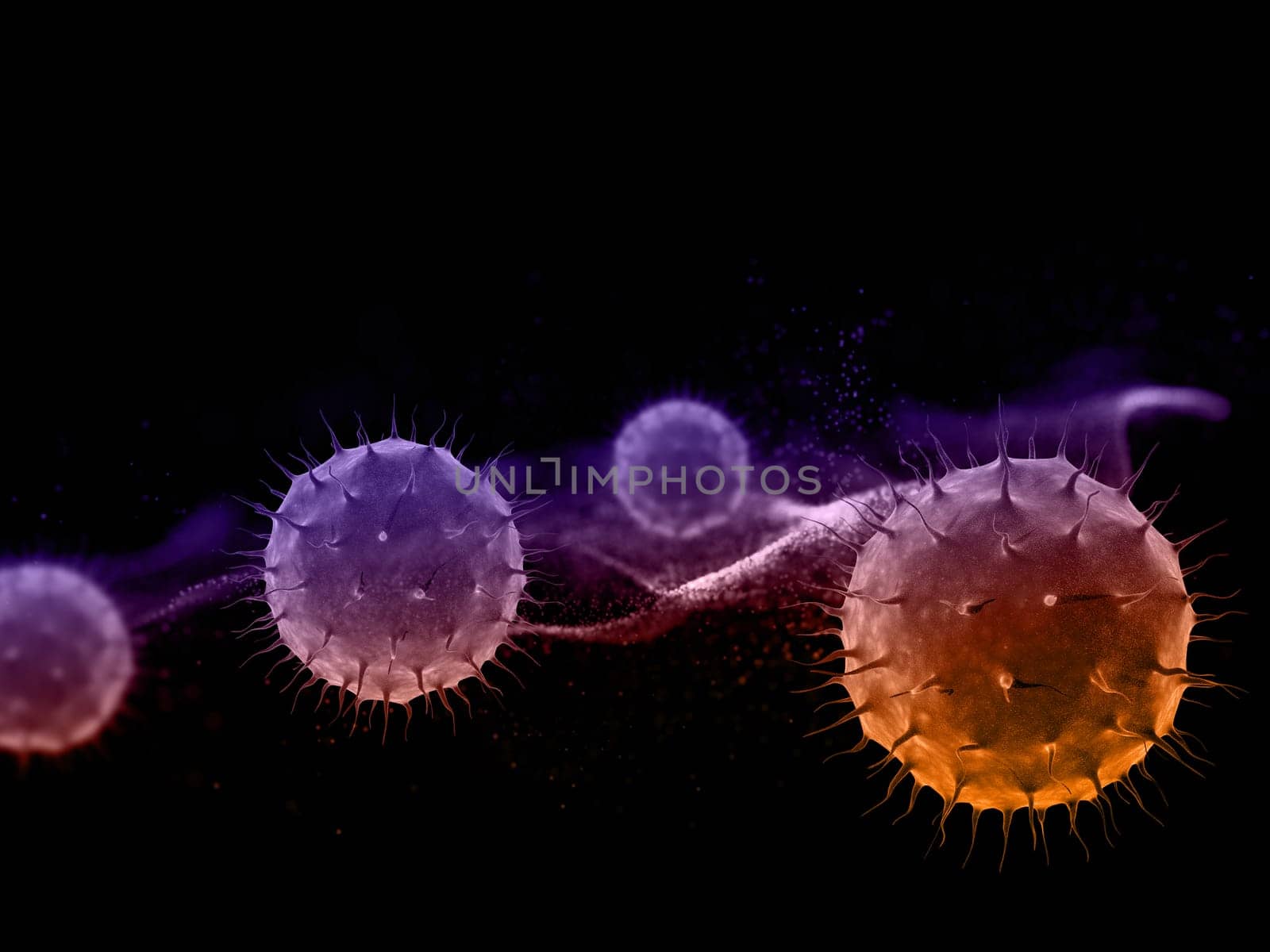 3D render of an abstract medical background with virus cells on particles design