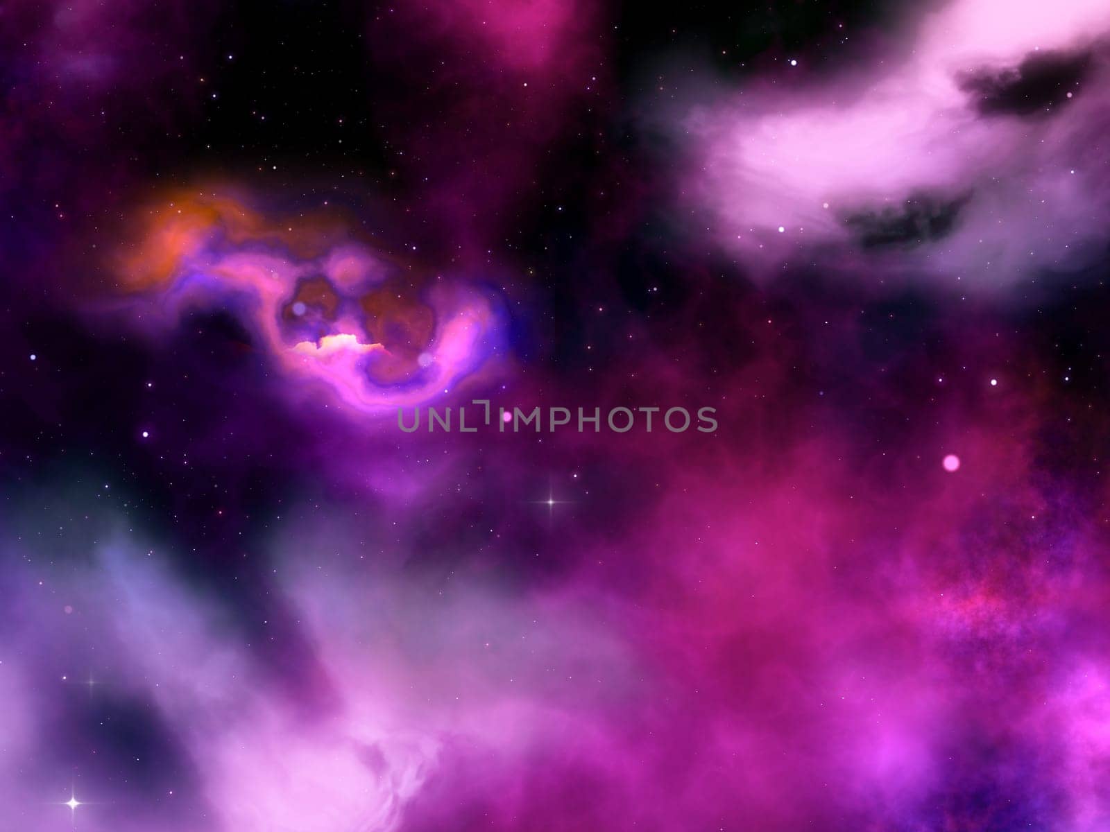 3D render of an abstract night sky with nebula and stars