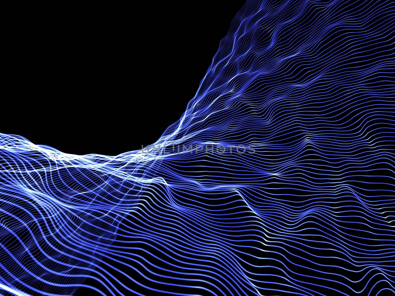 3D render of an abstract particle flow background design, network communications