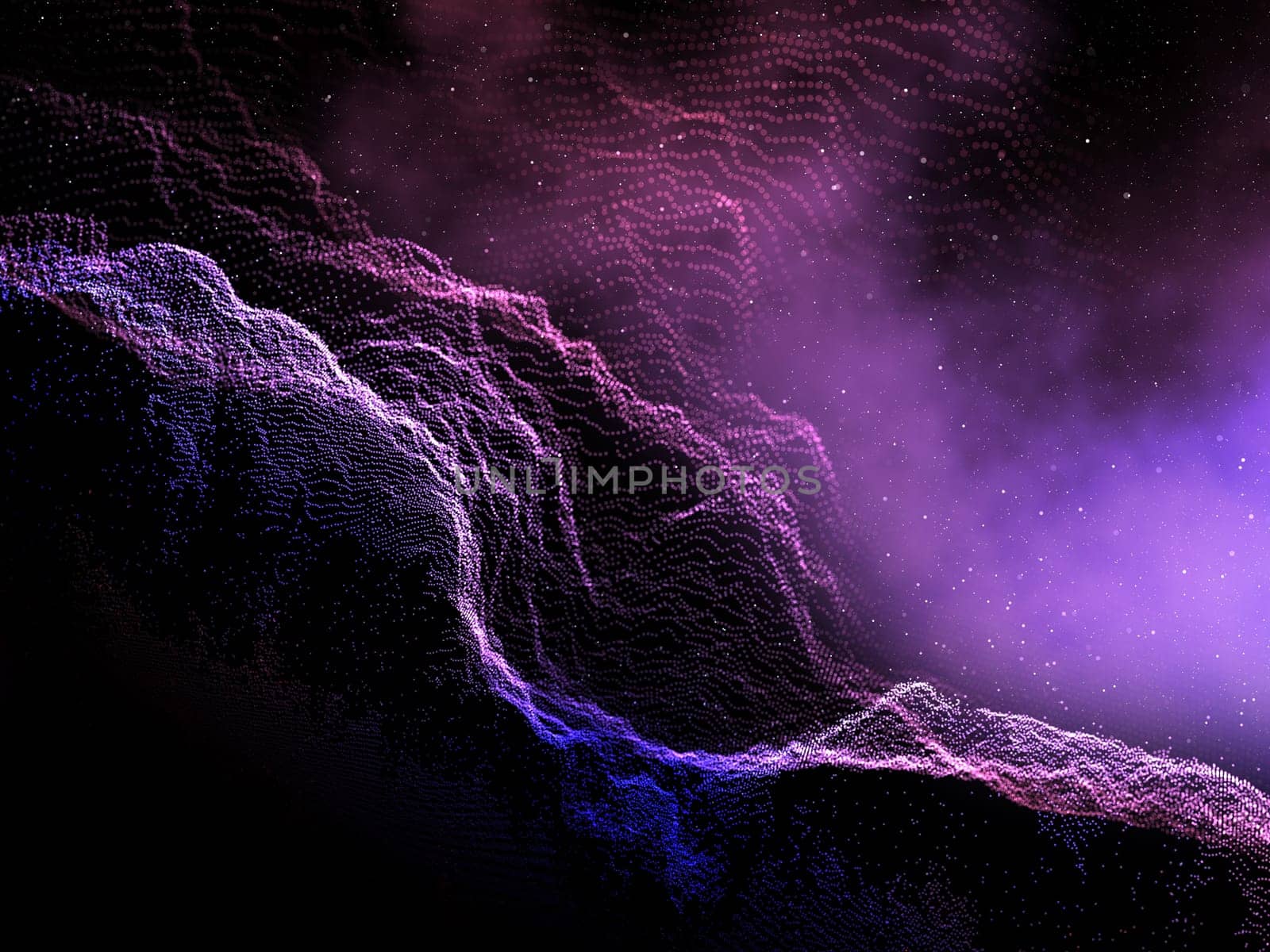 3D render of an abstract particle design on a space nebula background