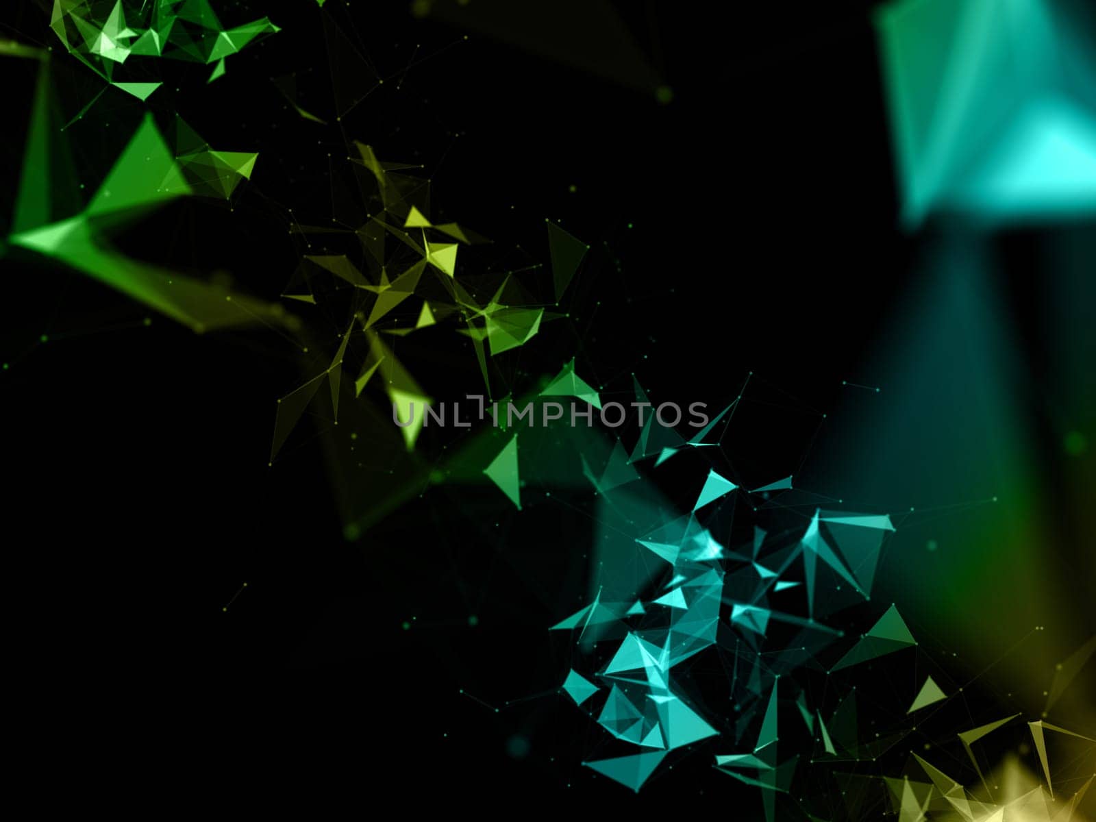 3D render of an abstract plexus low poly design with connecting lines and dots
