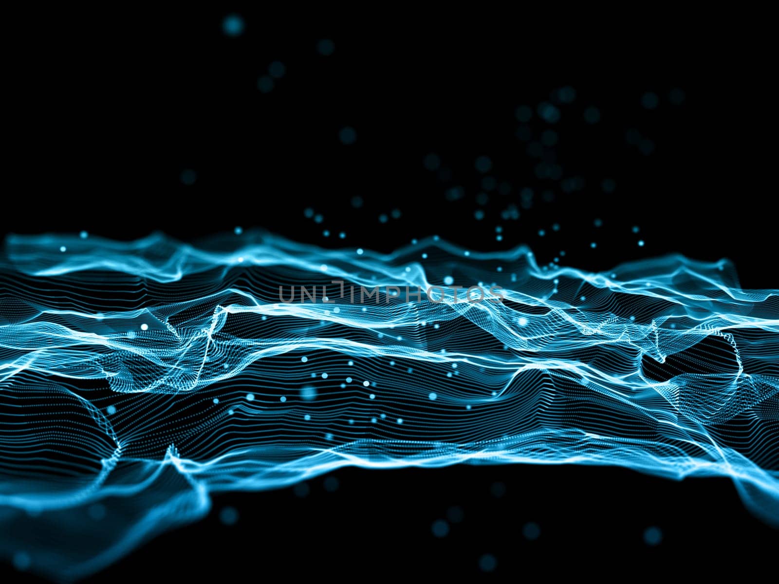 3D render of an abstract modern background with flowing lines and cyber dots