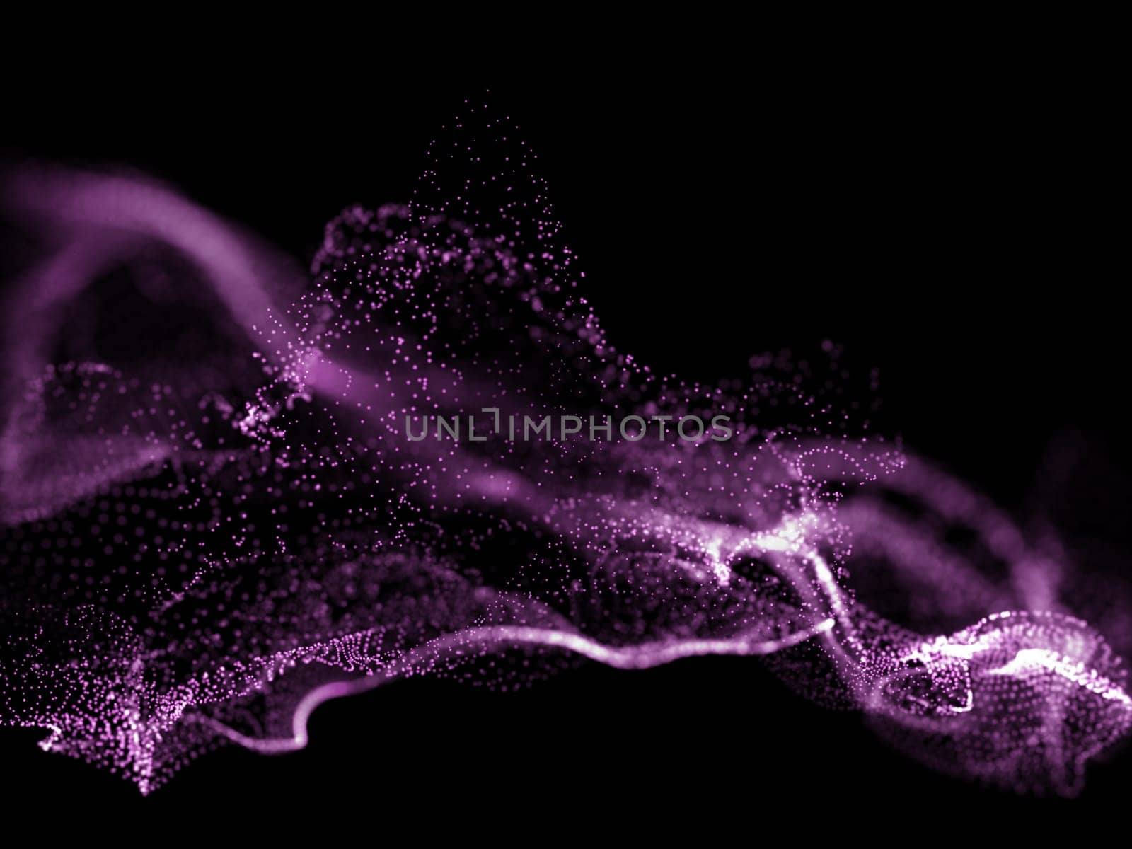 3D render of an abstract network communications background with floating cyber particles