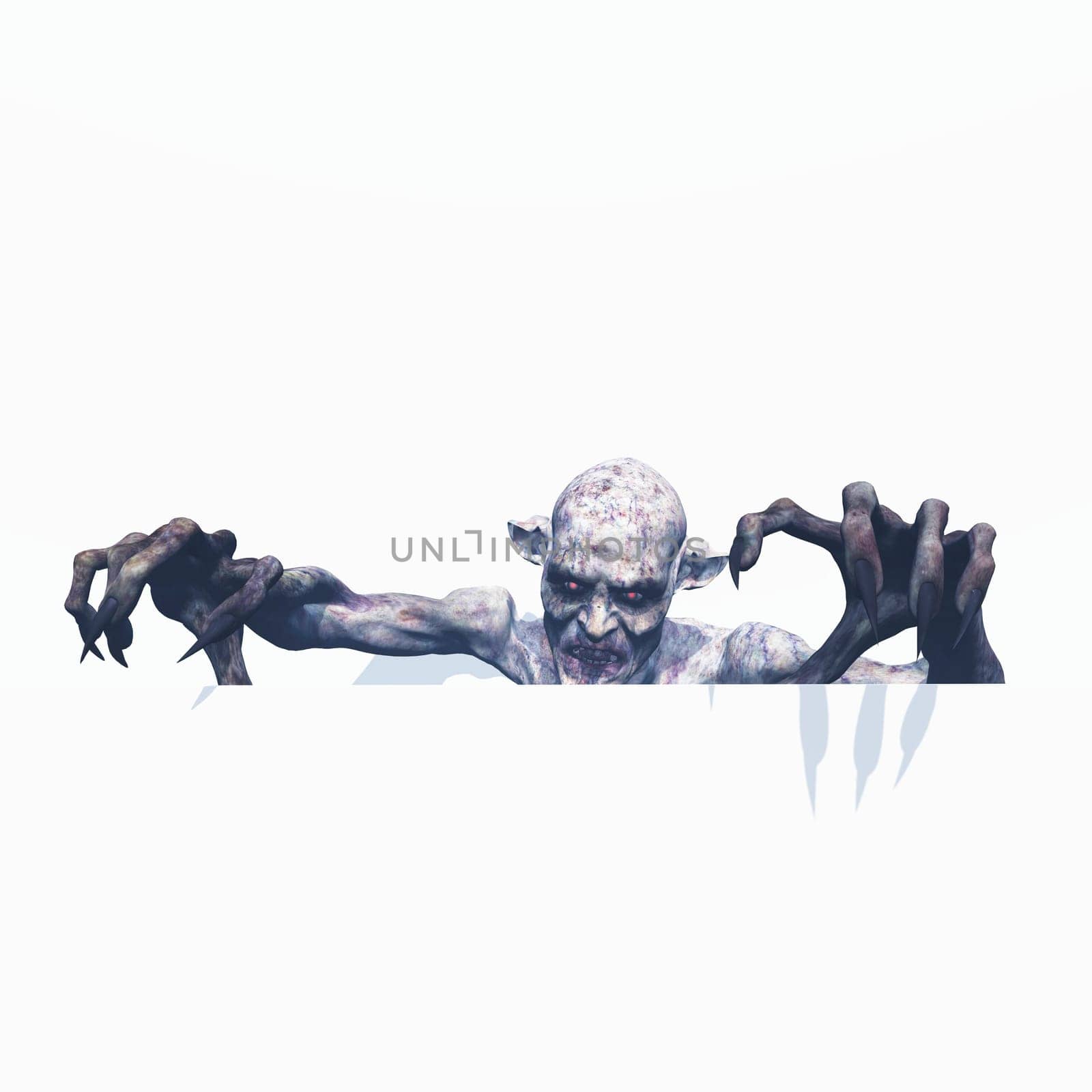 3D render of an evil zombie on a white background