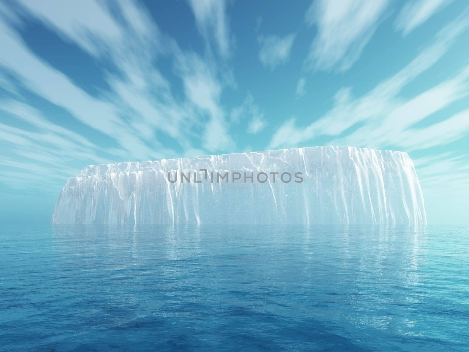 3D render of an iceberg in blue sea
