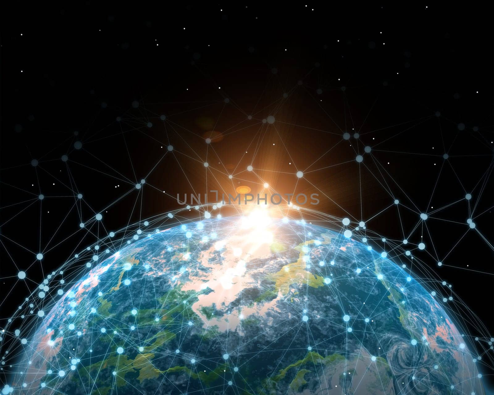 3D render of global technologies and network communications with fictional globe