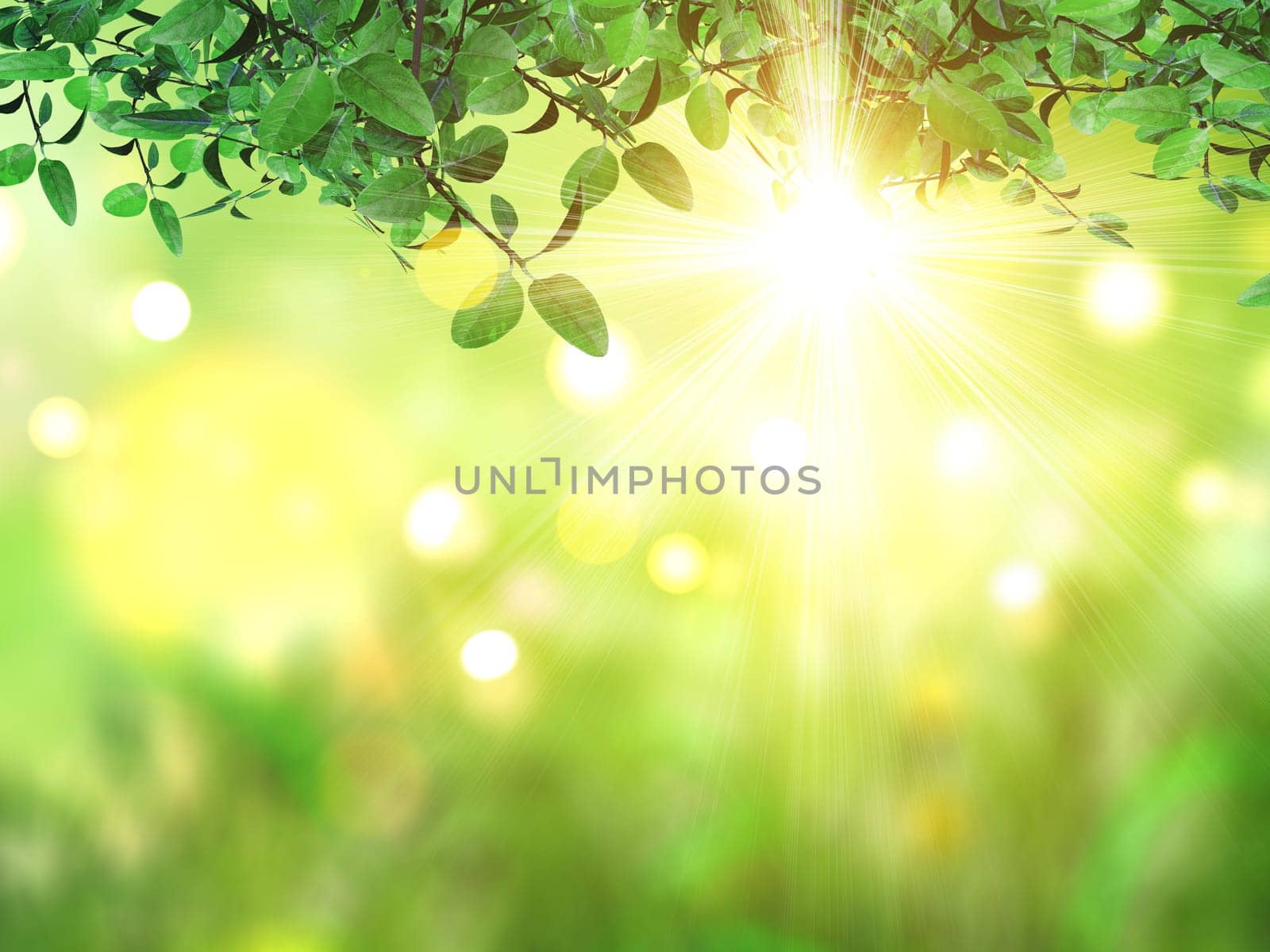 3D render of leaves against defocussed background