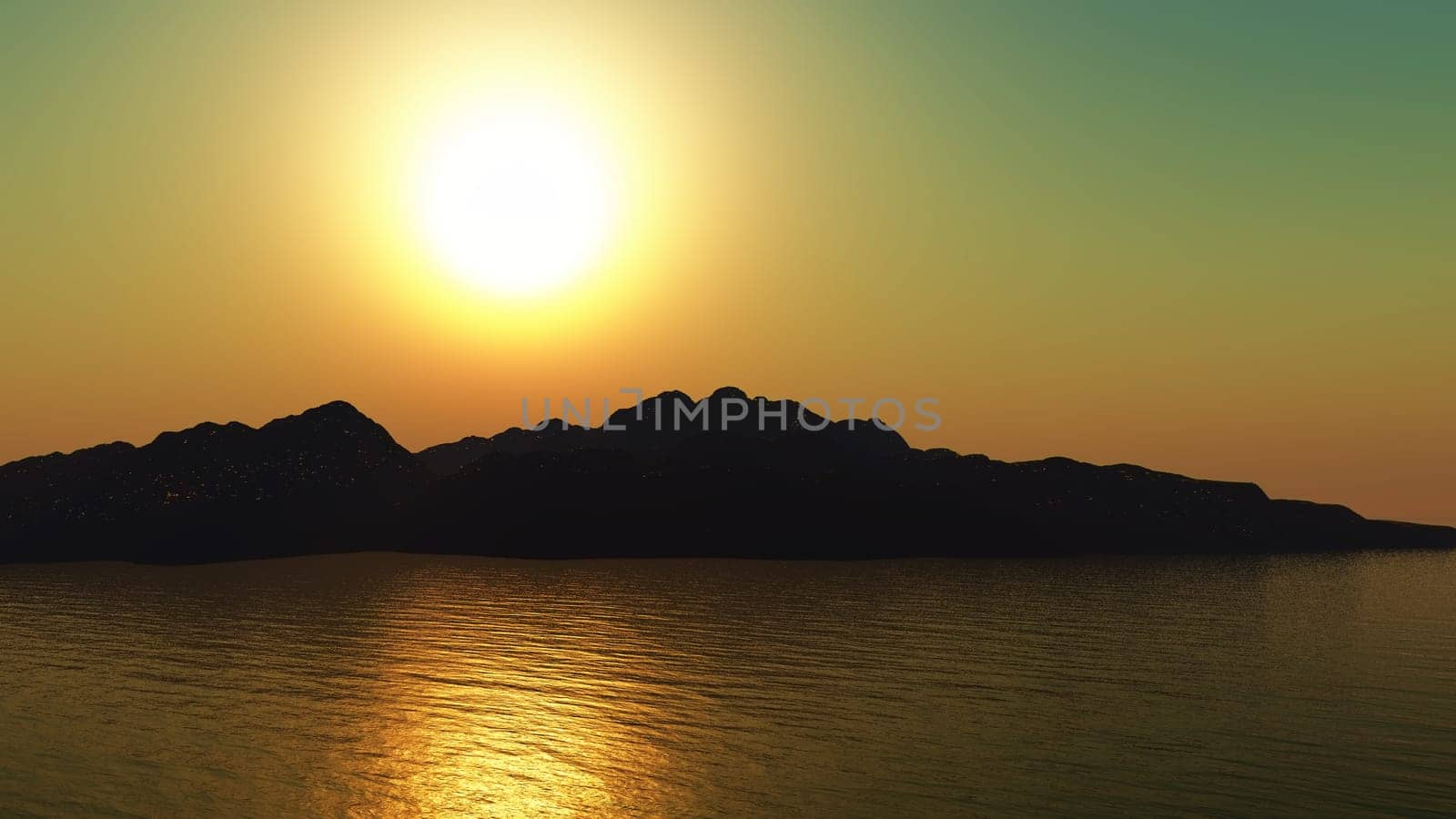 3D render of mountains at sunset