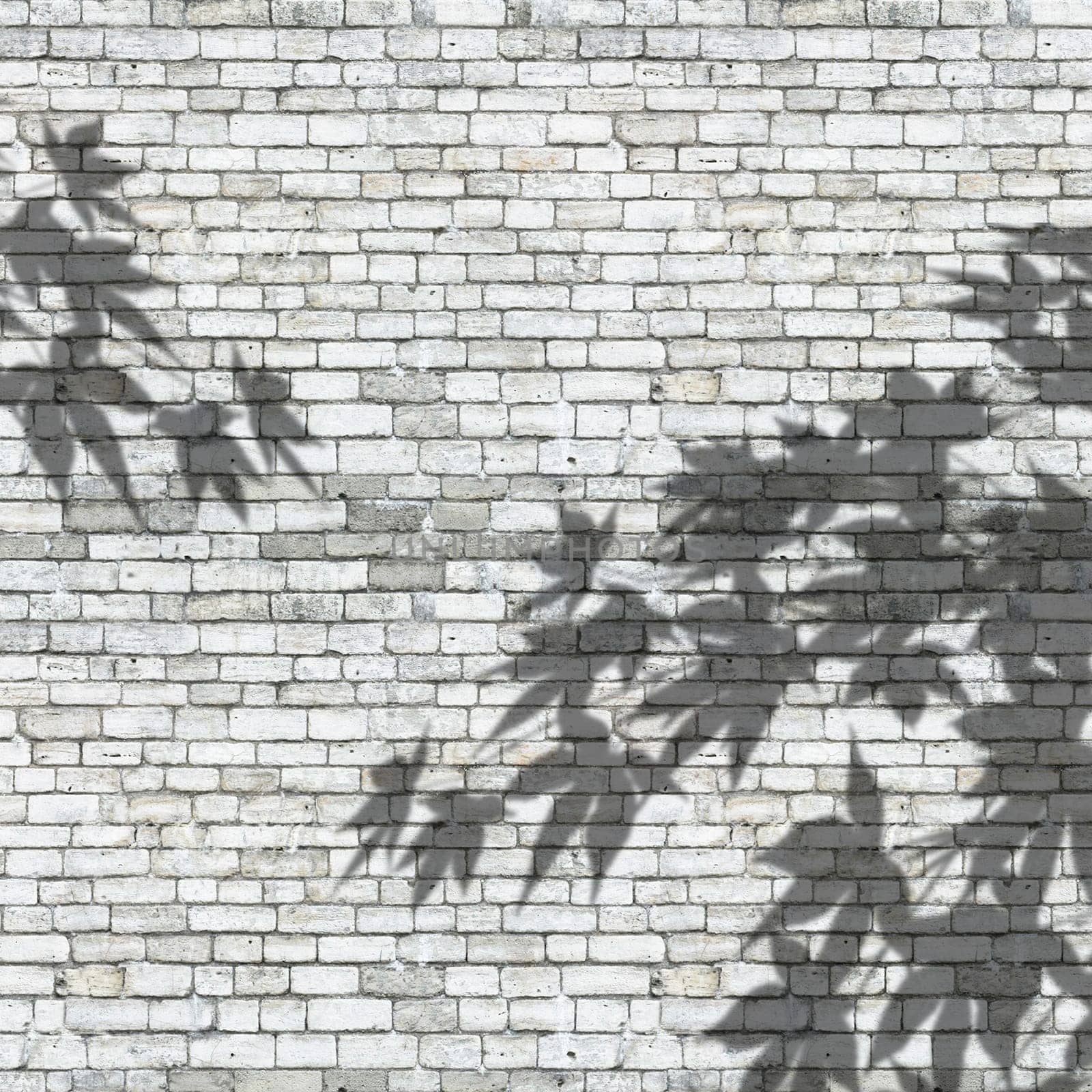 3D render of leaves shadows on a brick wall texture