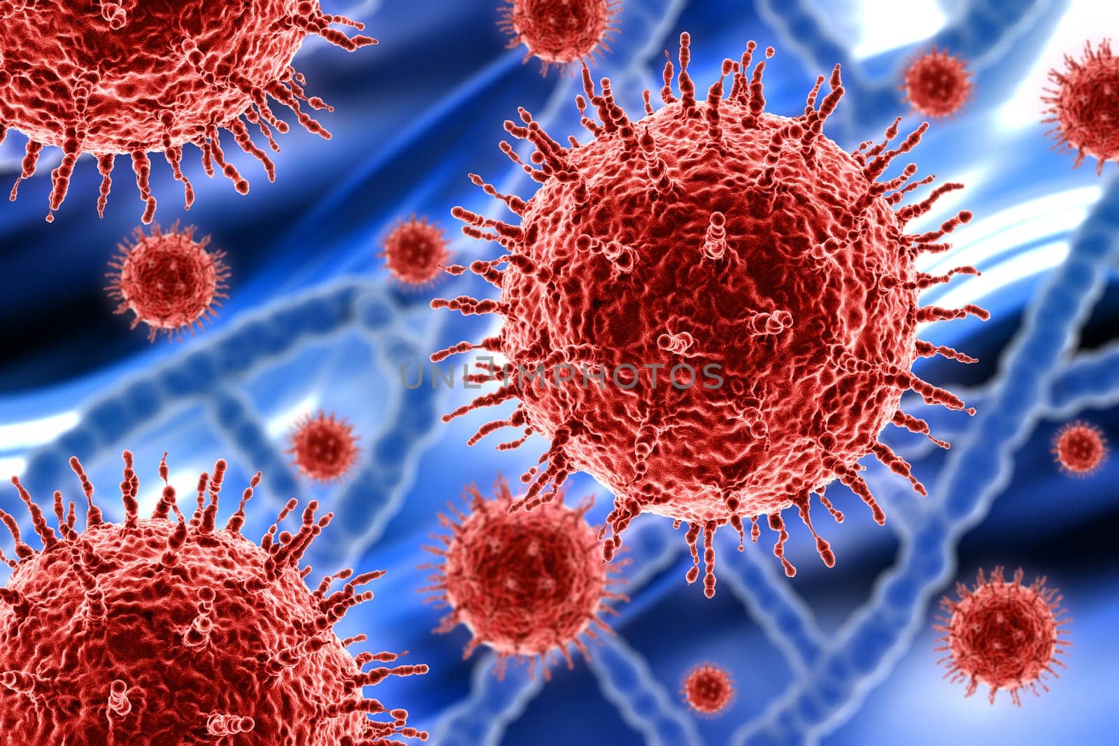 3D render of medical background with abstract virus cells