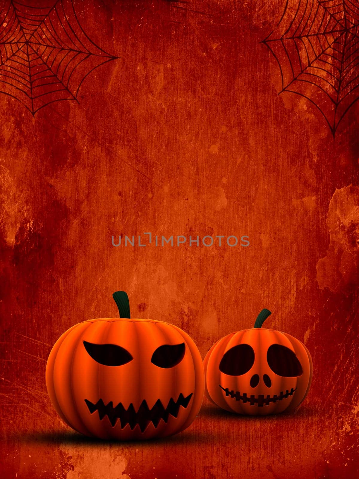 3D render of spooky pumpkins on grunge background
