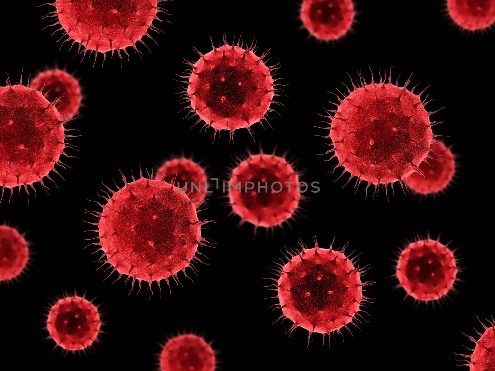 3D render of virus cells on a black background