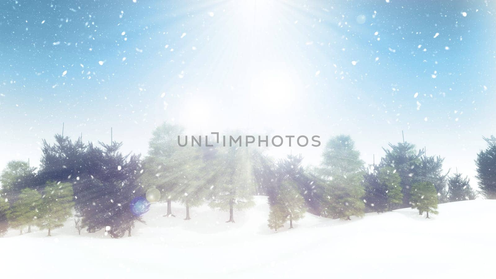 3D winter trees in snowy landscape