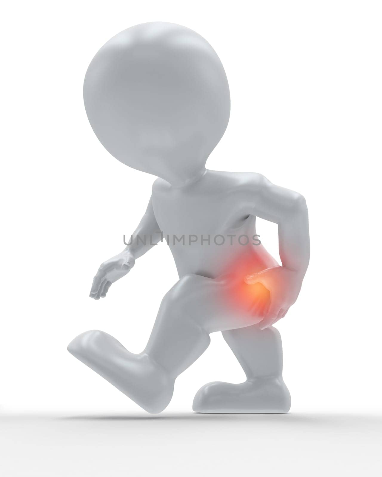3d render of a figure with hip highlighted in pain