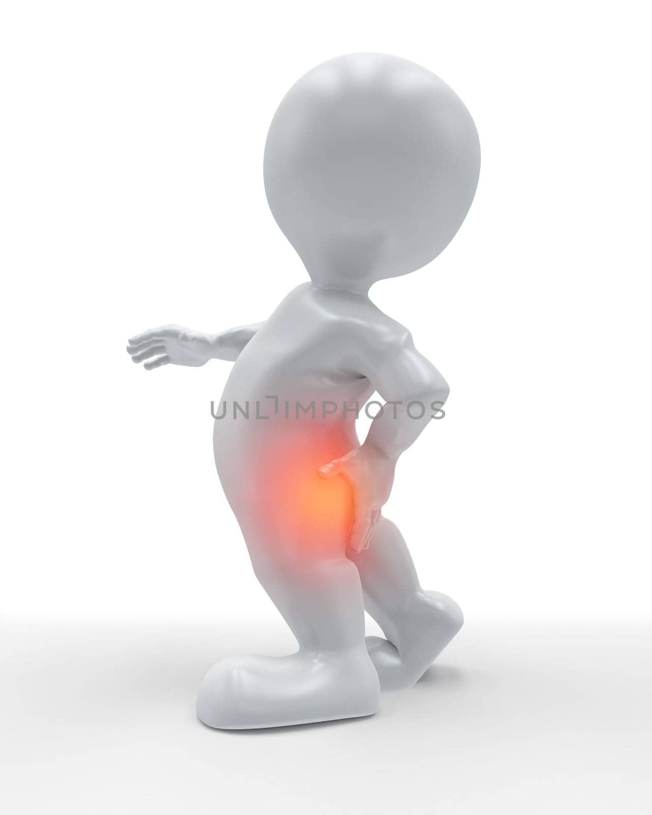 3d render of a figure with lower back highlighted in pain