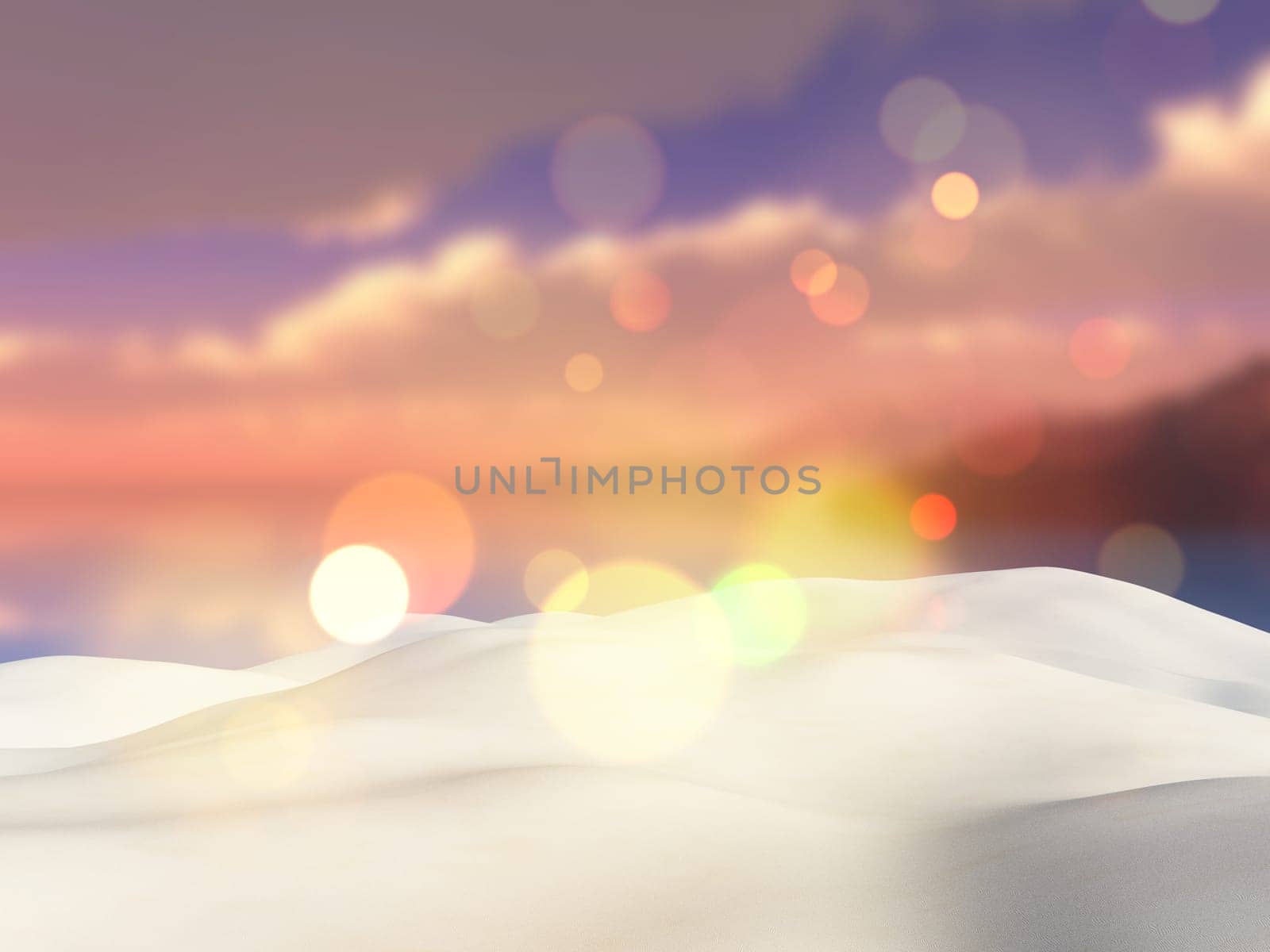 3D render of sand looking out to a defocussed tropical landscape
