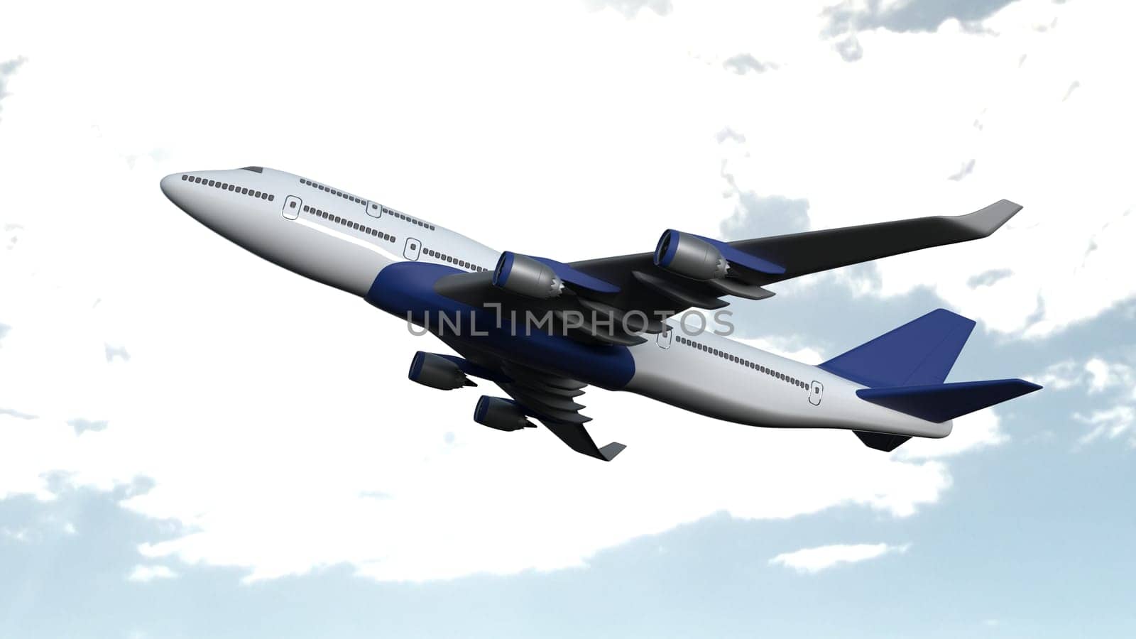 3d render of Airplane isolated on cloud sky background