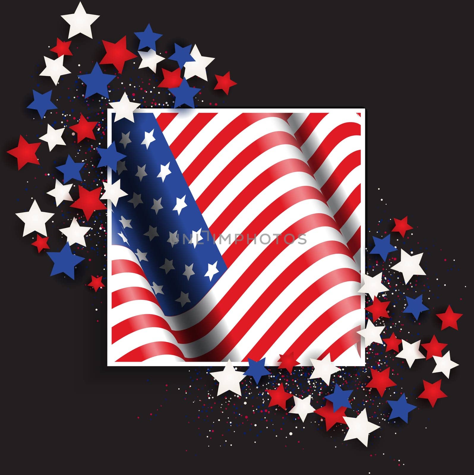 4th July Independence Day background with American Flag and stars