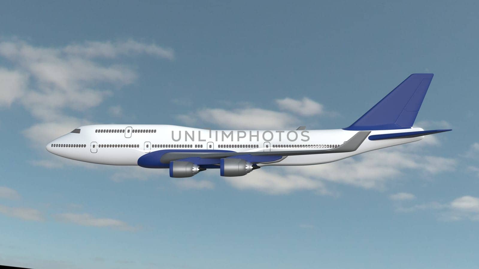 3d render of Airplane isolated on cloud sky background