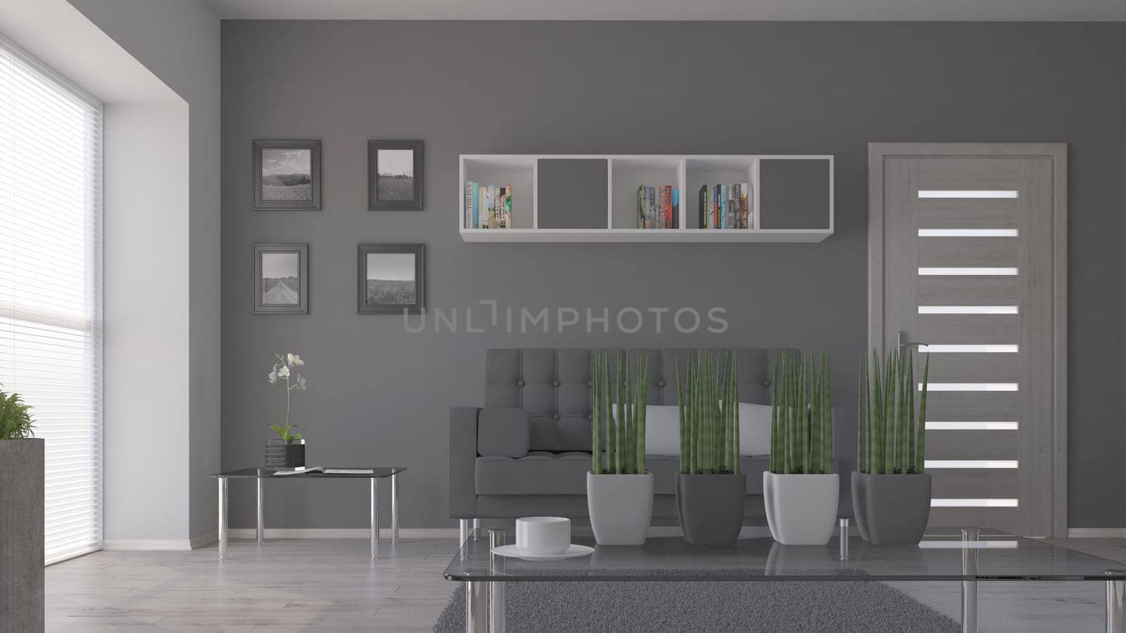 Render of 3D contemporary Living Room Interior and modern furniture