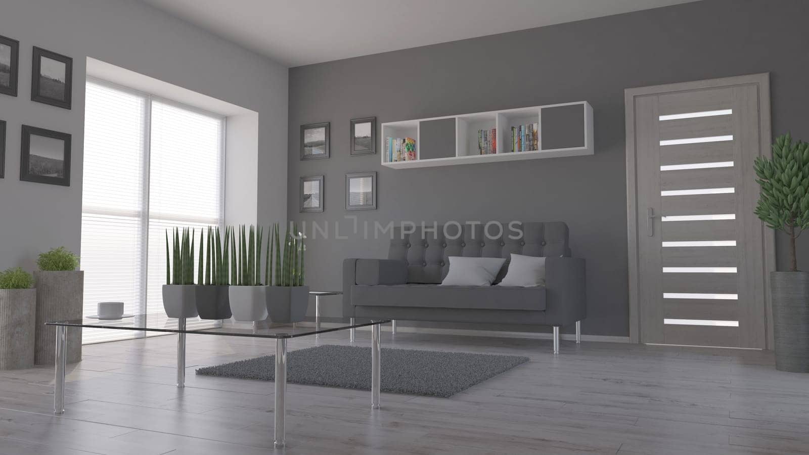 Render of 3D contemporary Living Room Interior and modern furniture