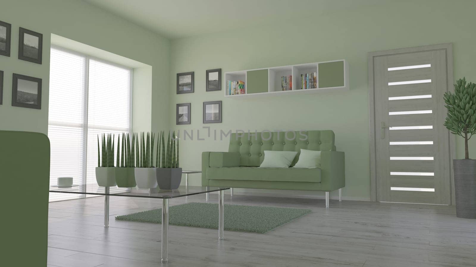 Render of 3D contemporary Living Room Interior and modern furniture