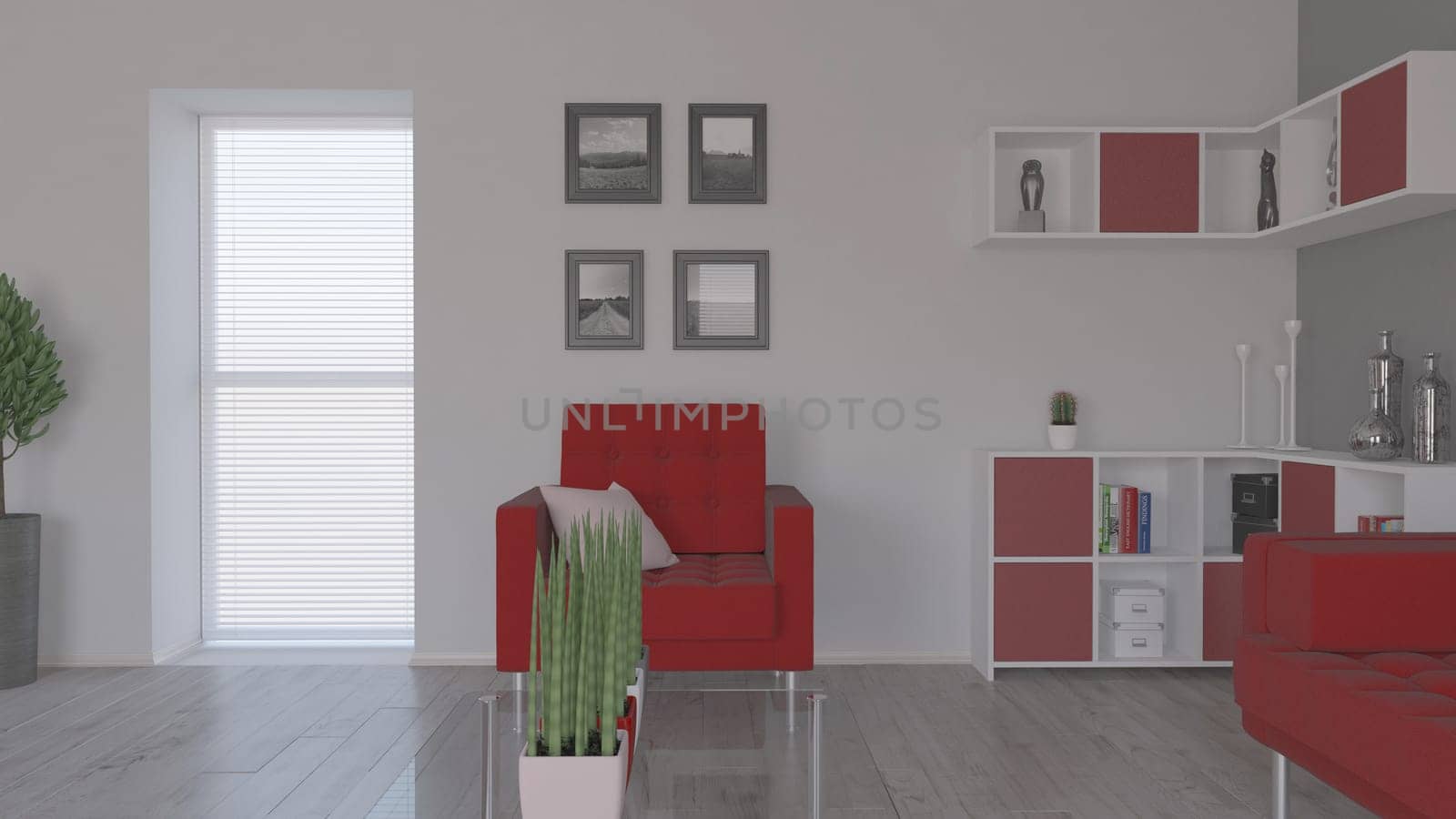 Render of 3D contemporary Living Room Interior and modern furniture