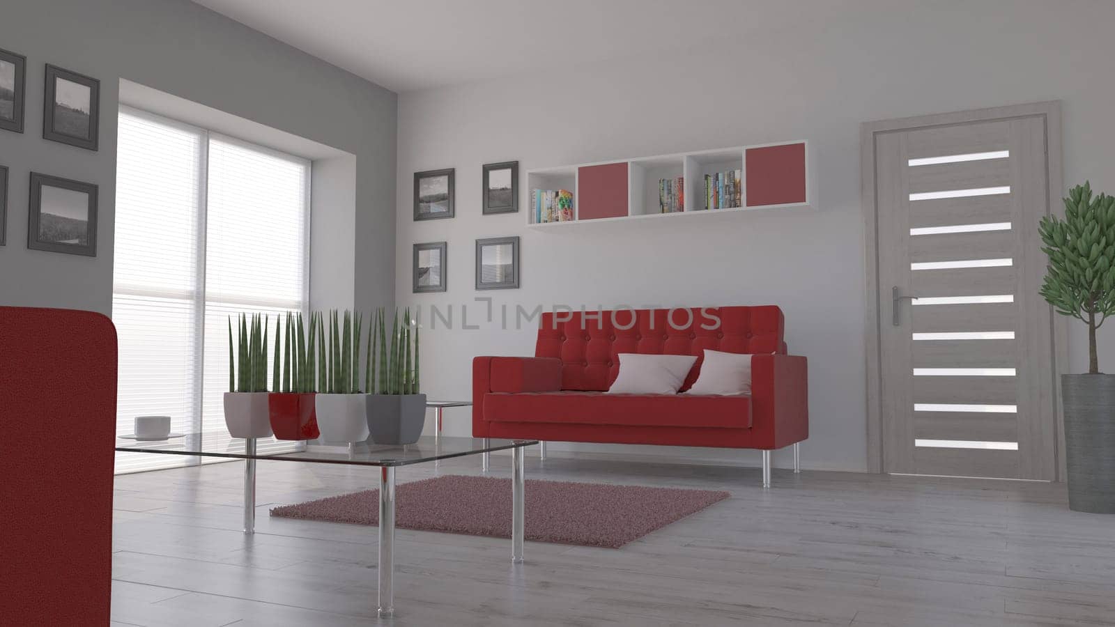 Render of 3D contemporary Living Room Interior and modern furniture
