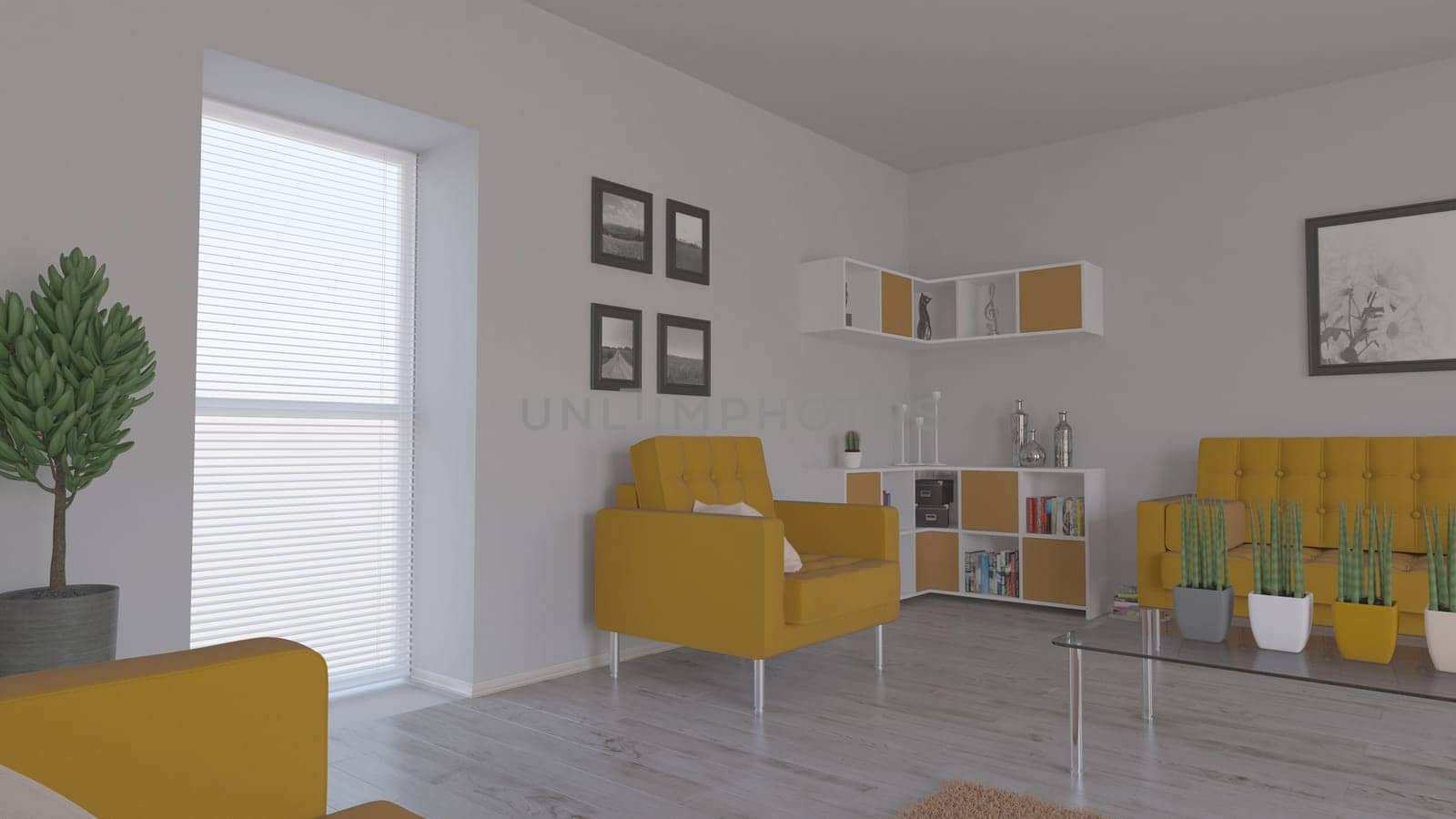 Render of 3D contemporary Living Room Interior and modern furniture