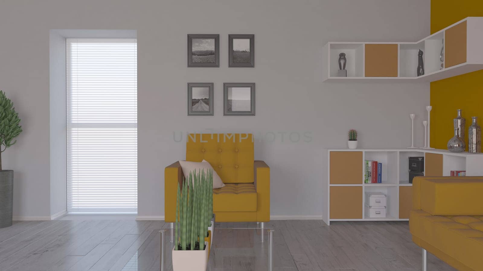 Render of 3D contemporary Living Room Interior and modern furniture