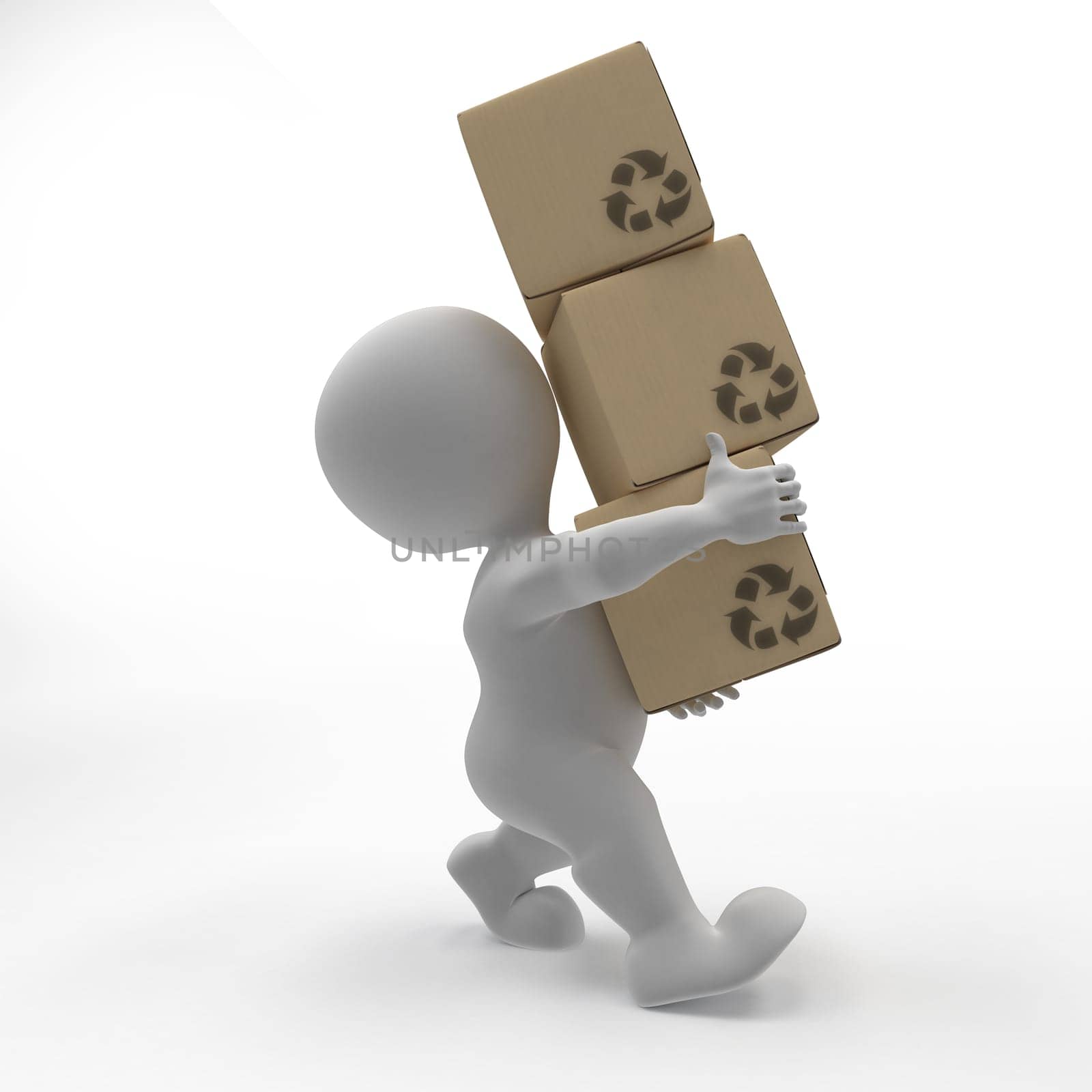 3D Render of Morph Man carrying boxes