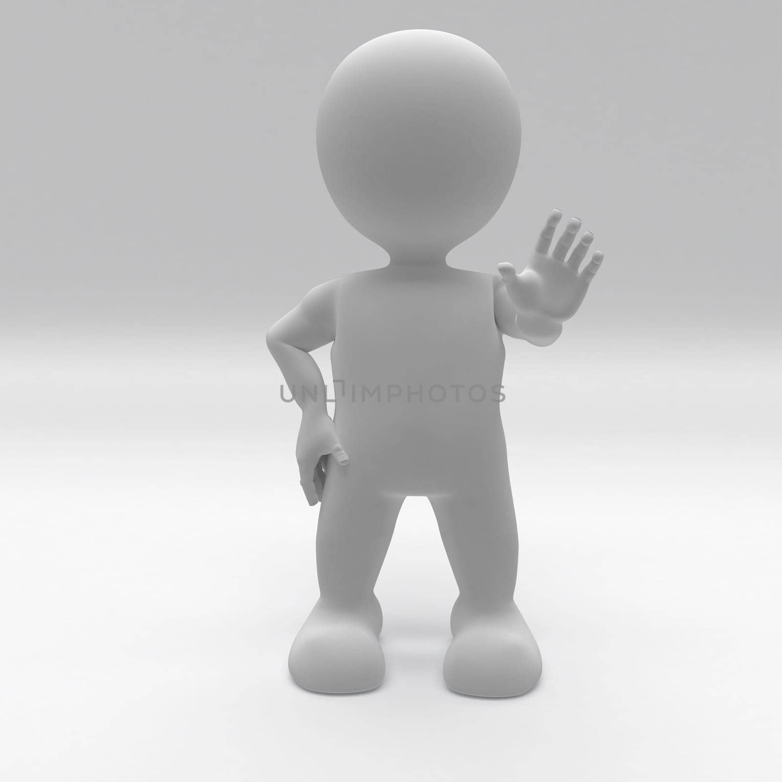 3D Render of Morph Man holding out hand to stop