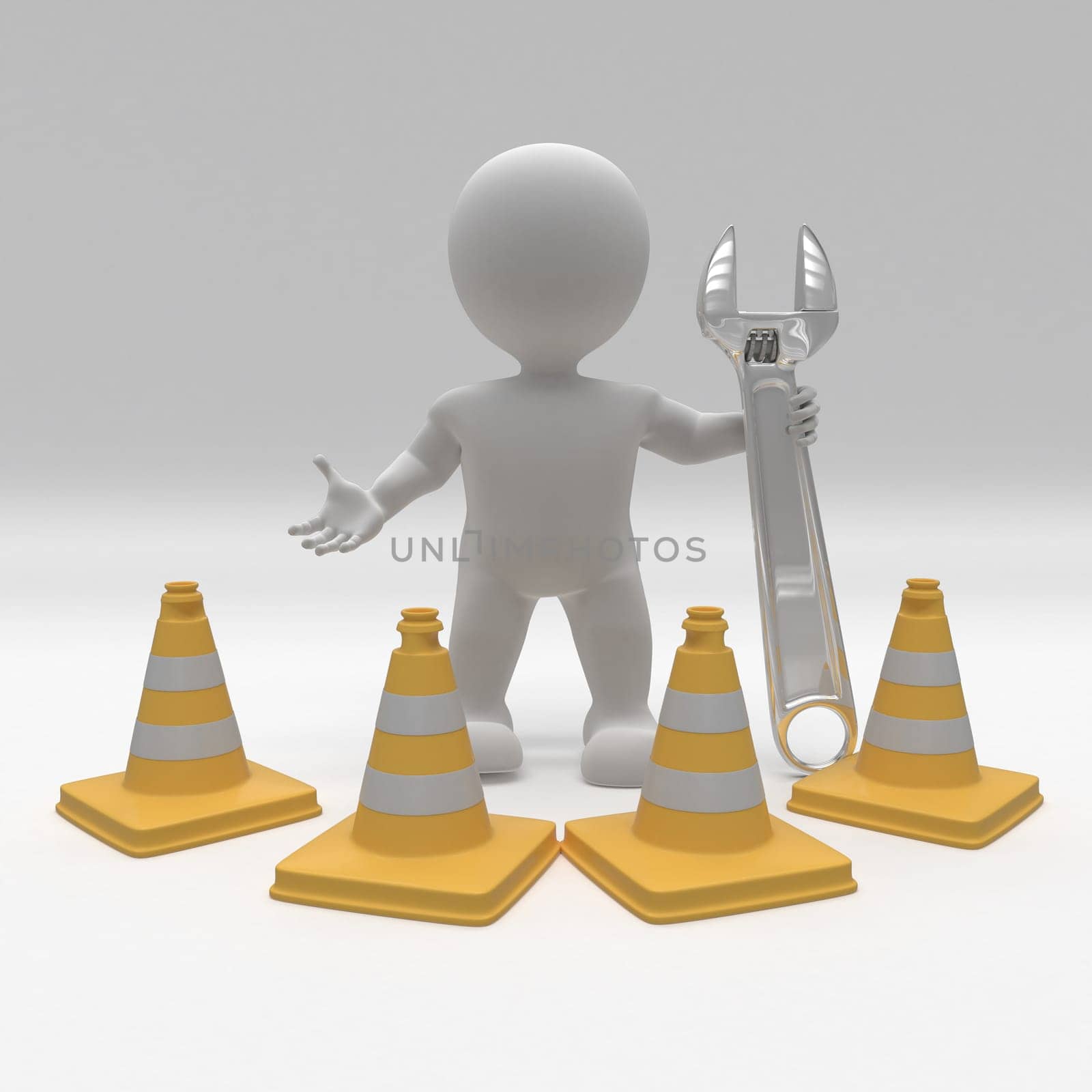 3D Render of Morph Man with hazard cones