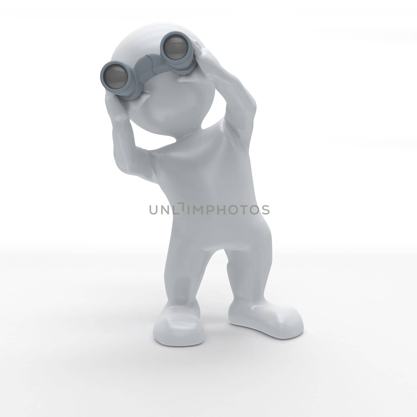 3D Render of Morph Man Looking Through Binoculars