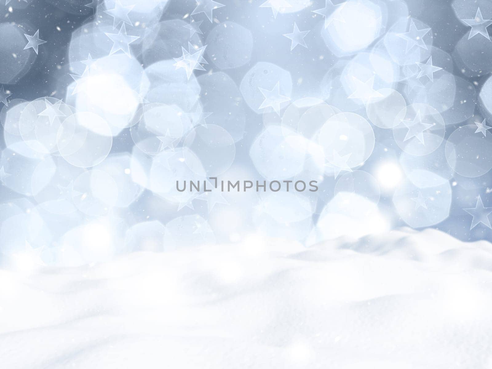 Christmas background with bokeh lights and snow