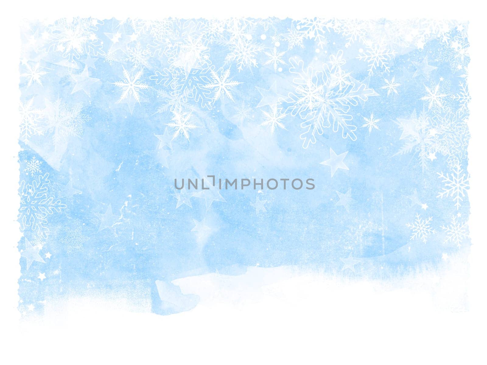 Christmas background of snowflakes and stars on a watercolour textue
