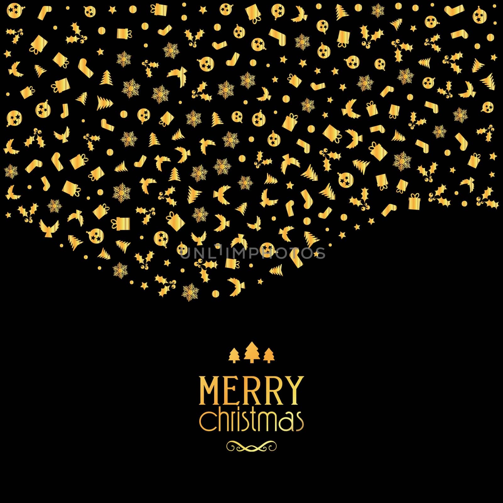 Christmas background with festive icons in metallic gold colours