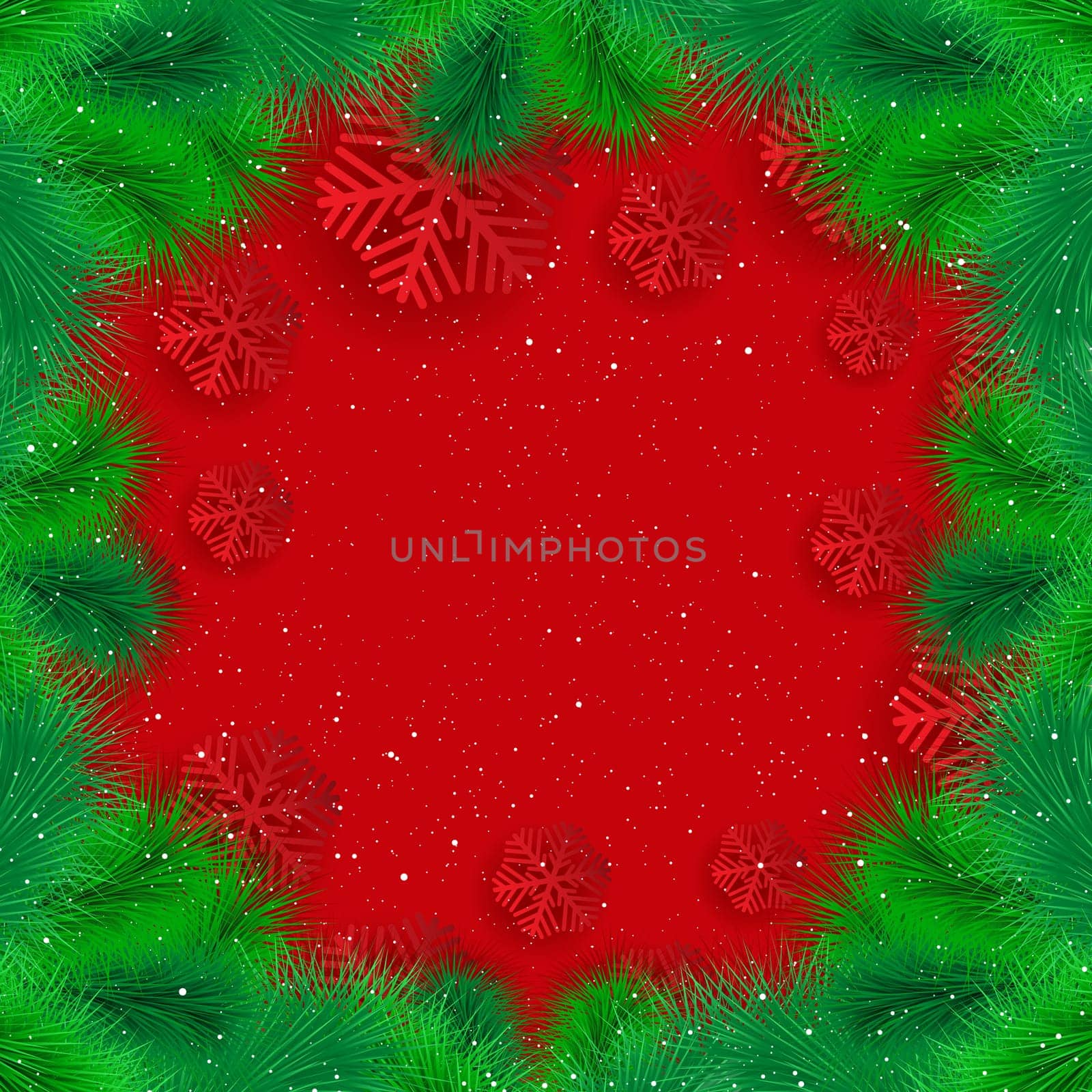 Christmas background with fir tree branches and snowflakes