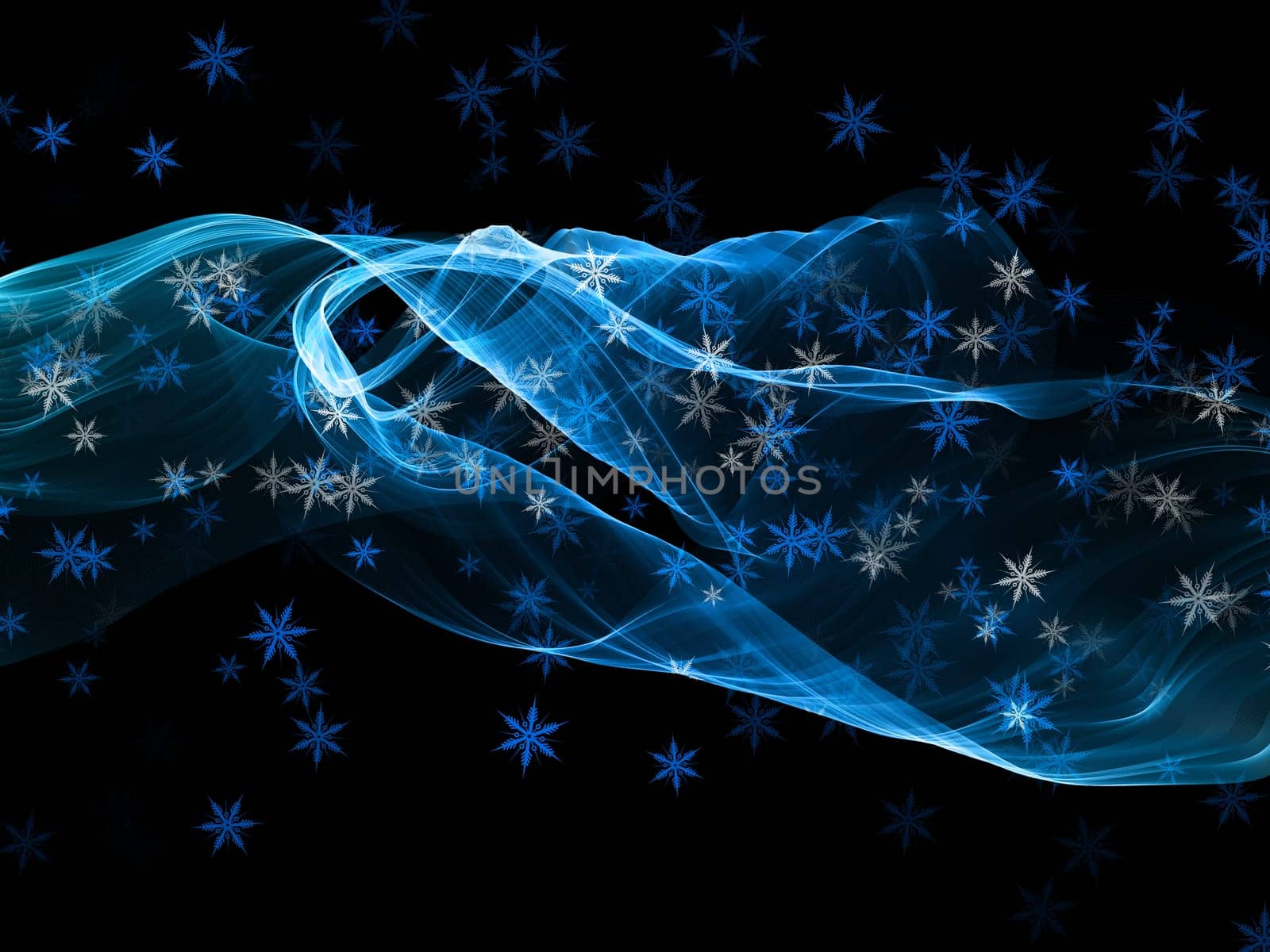 Christmas background with snowflakes on flowing waves