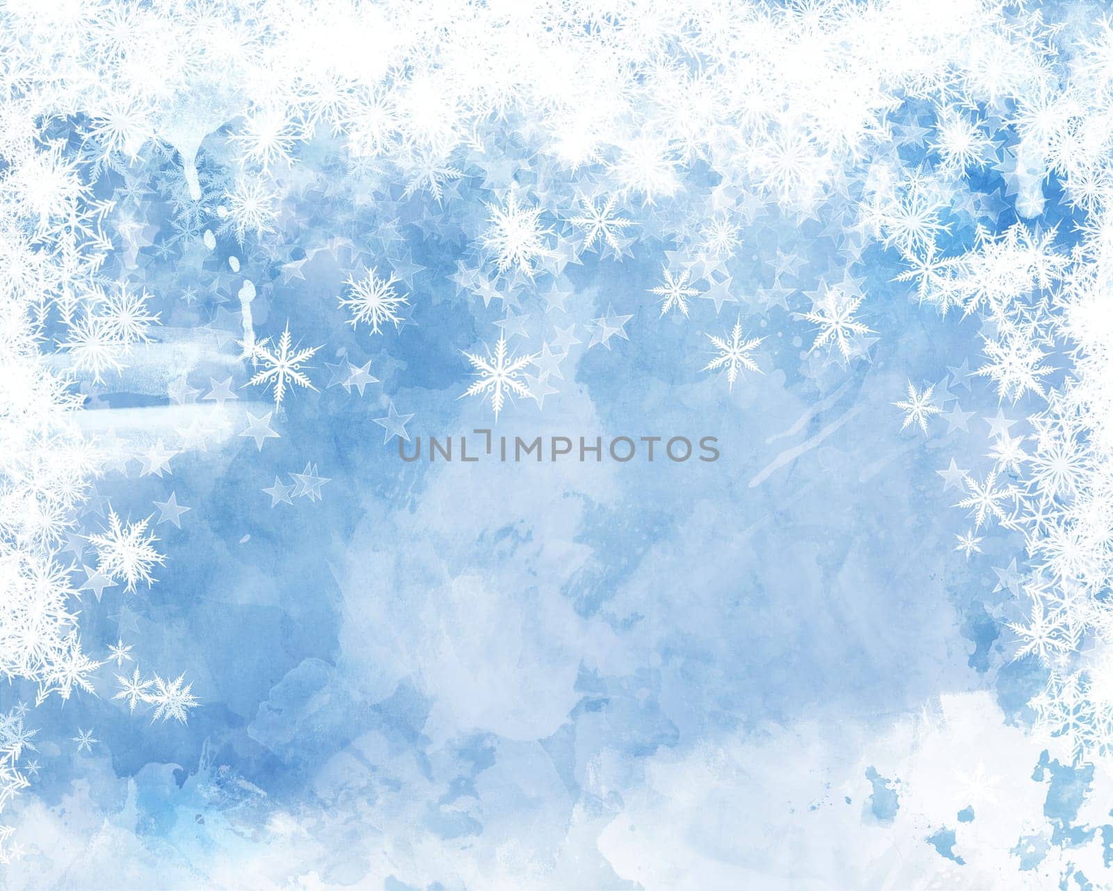Christmas background with snowflakes on a watercolour texture