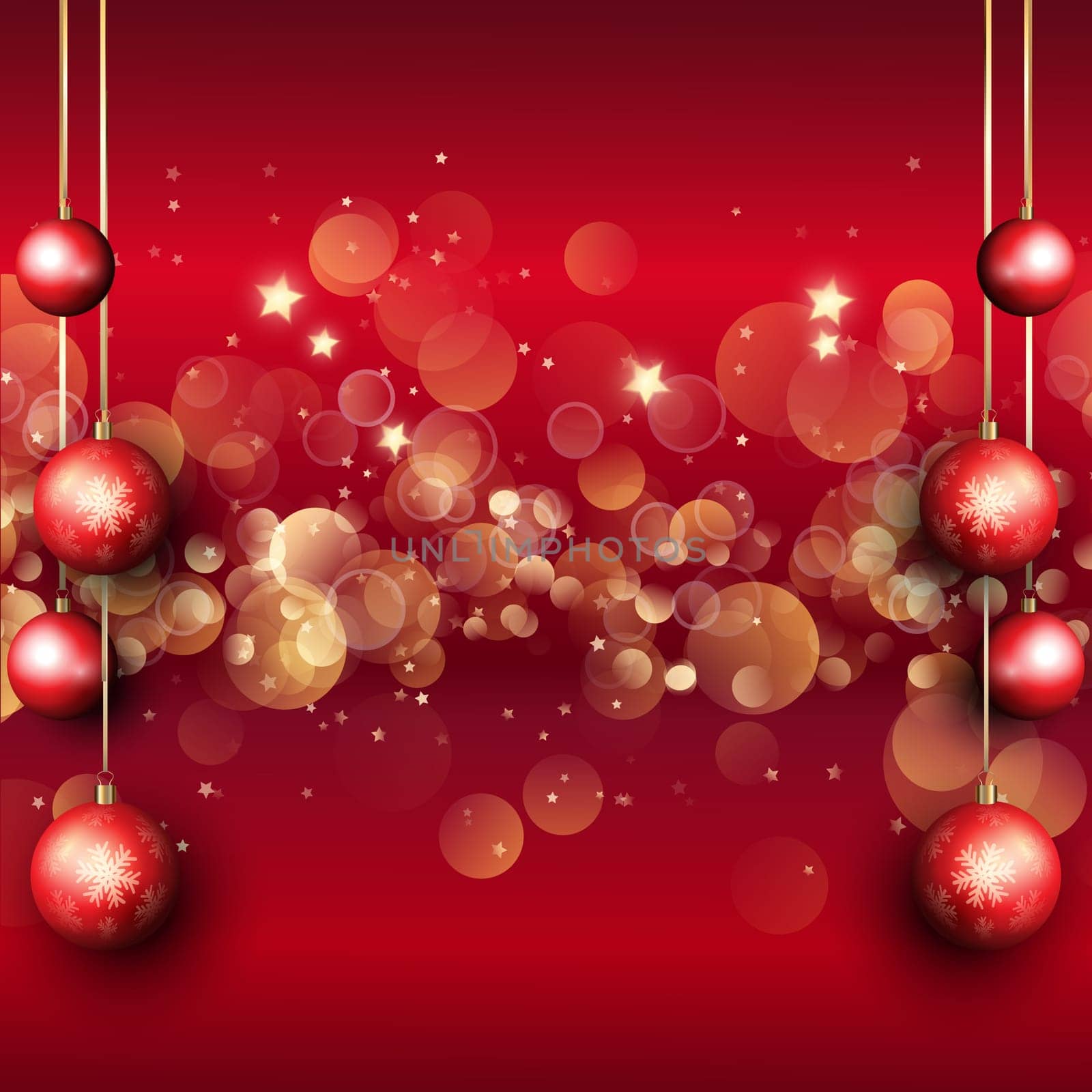 Christmas snowflake background with hanging baubles