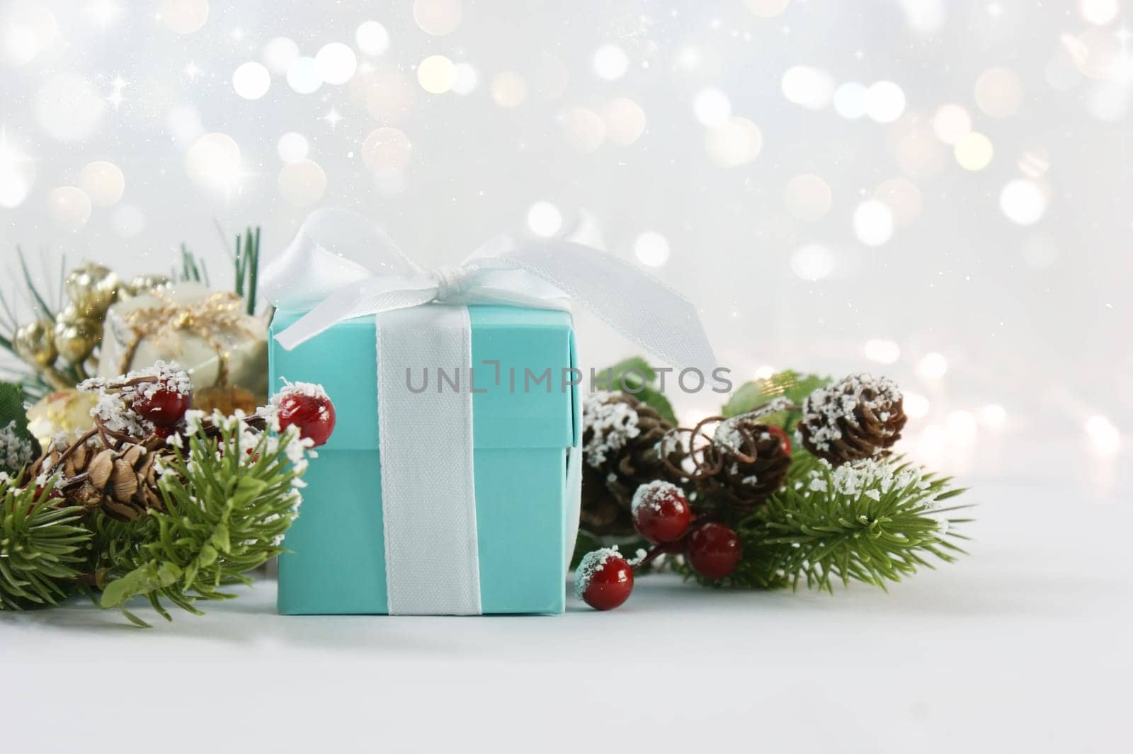 Christmas gift on a bokeh lights background
