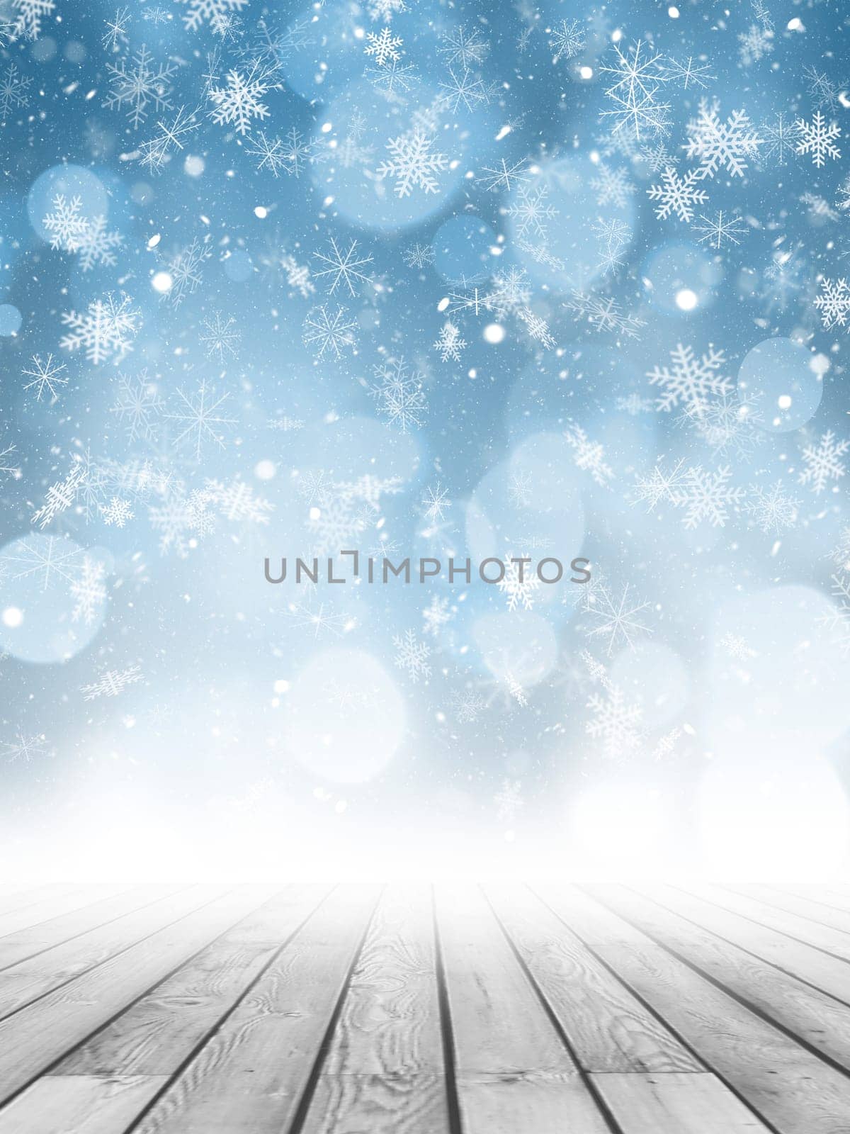 Christmas photography backdrop with wooden floor and snowflake background