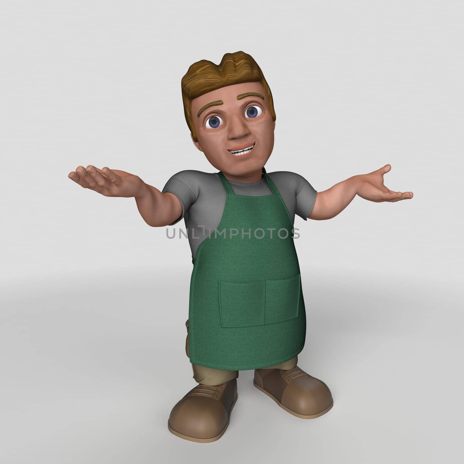 3D Render of Cartoon Shop Keeper Character