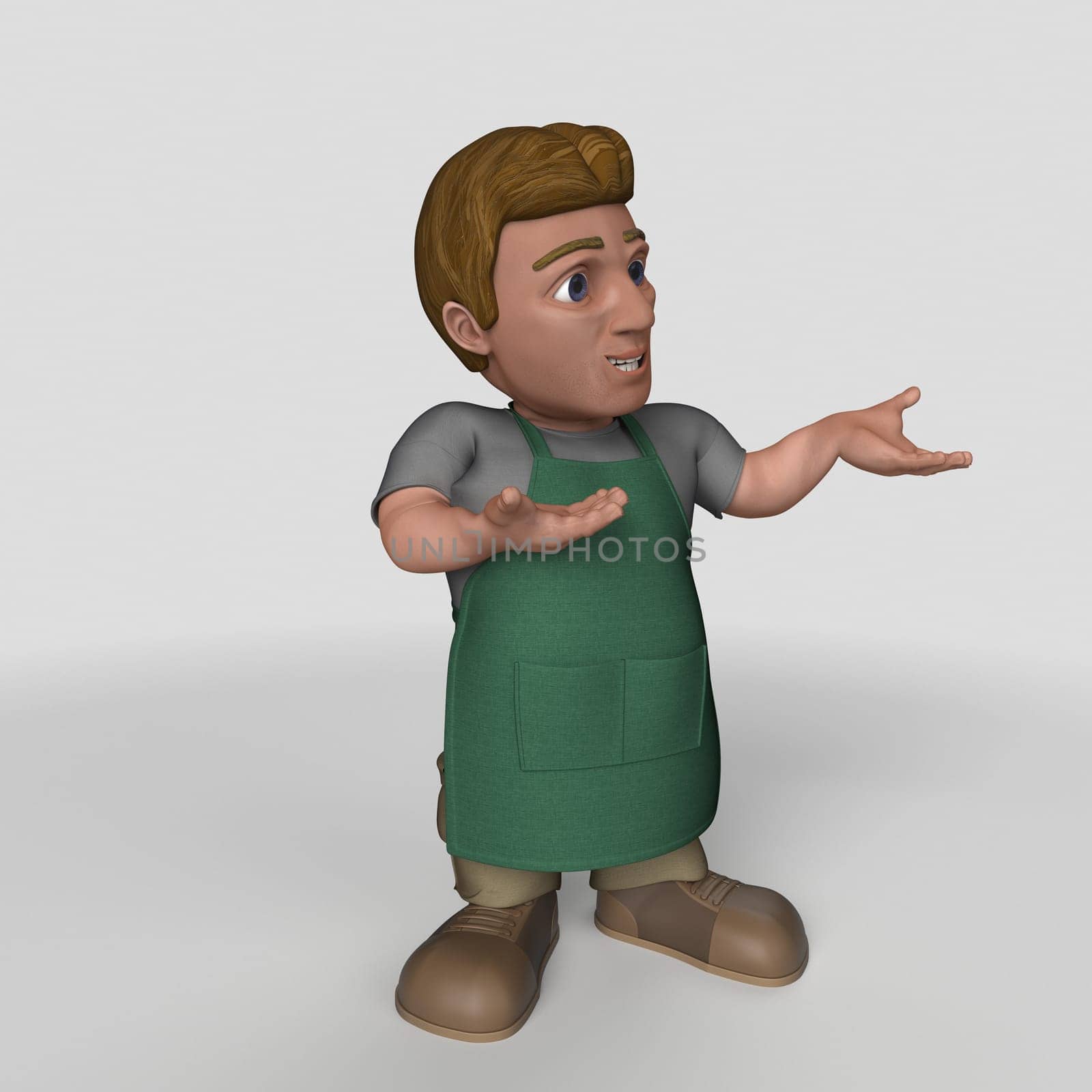 3D Render of Cartoon Shop Keeper Character