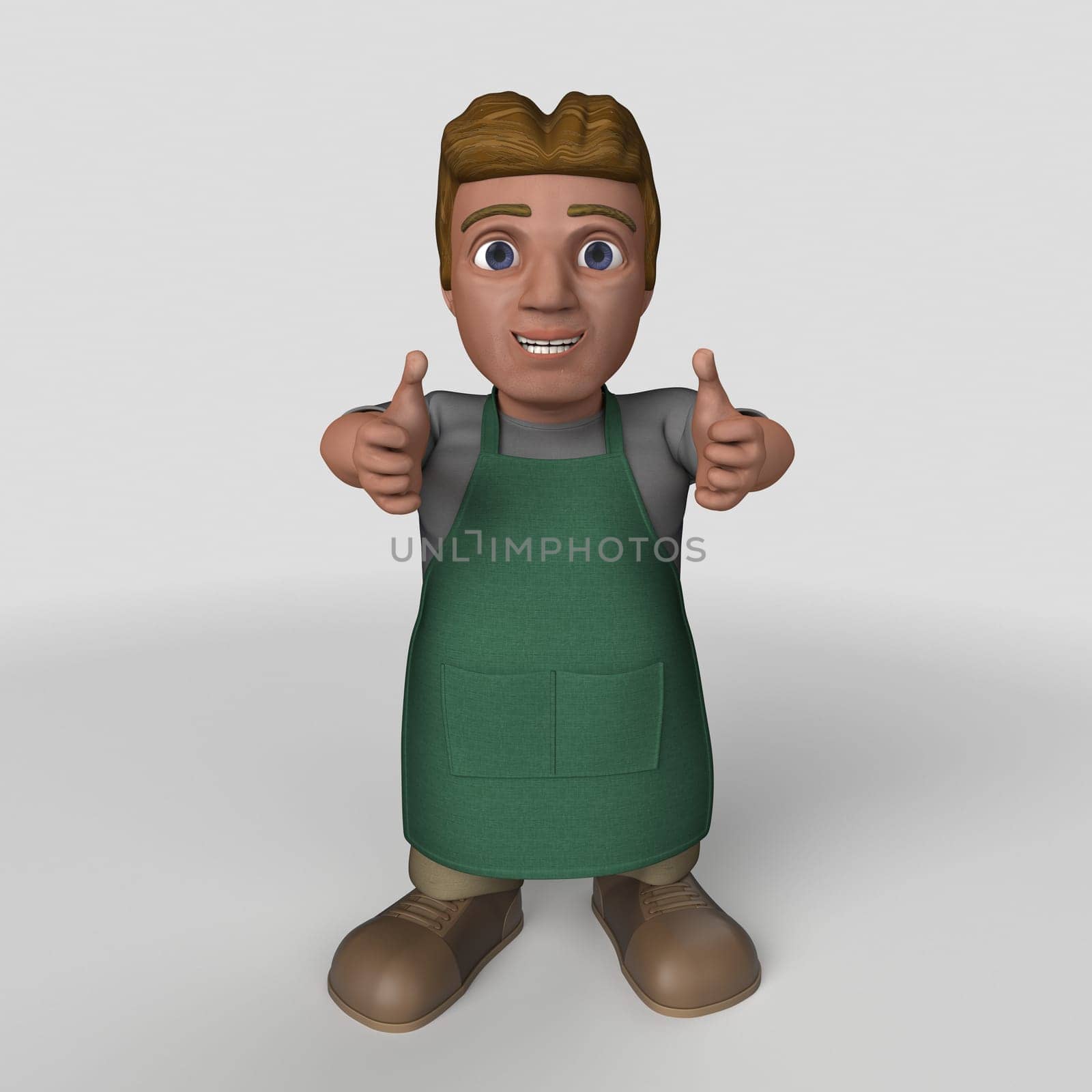 3D Render of Cartoon Shop Keeper Character