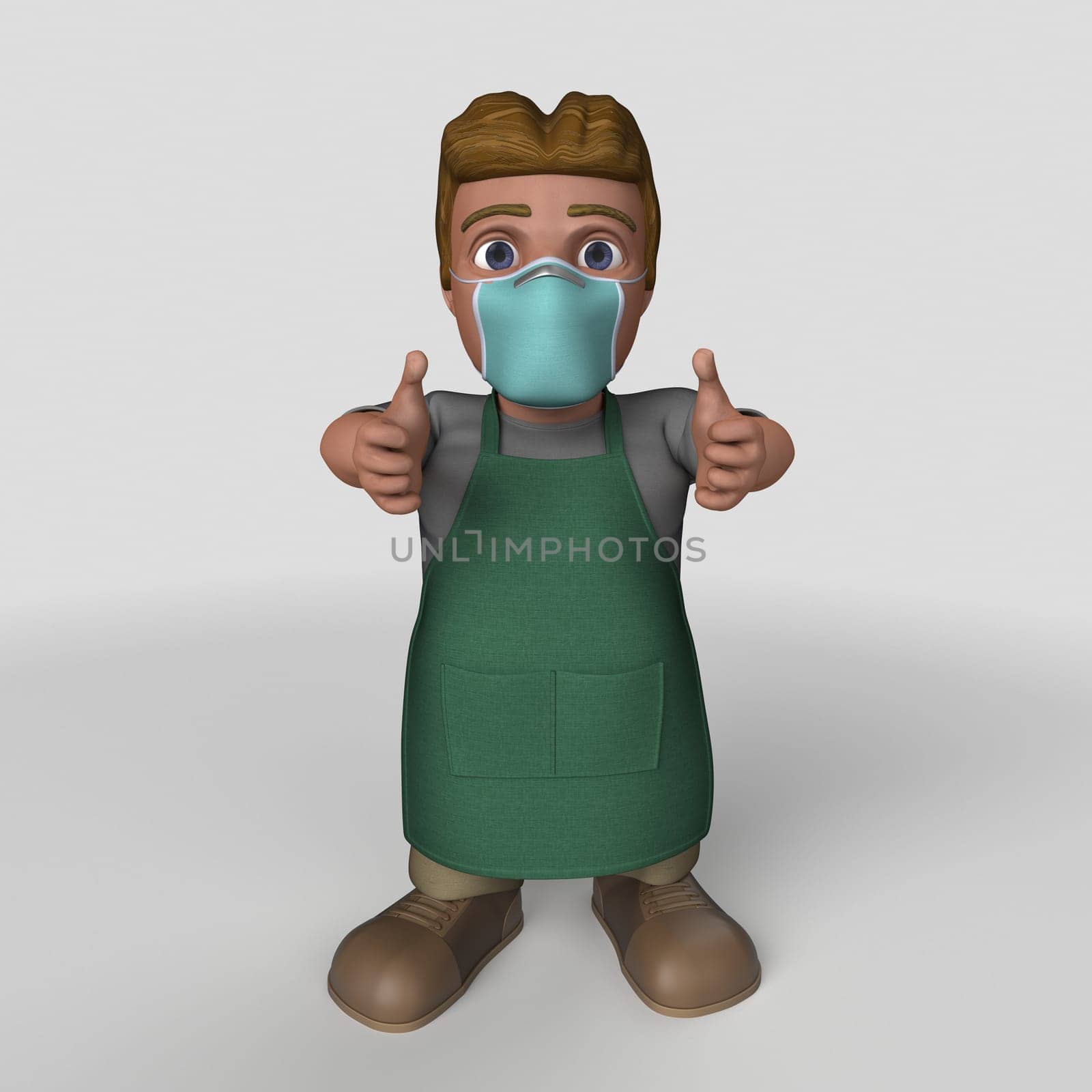 3D Render of Cartoon Shop Keeper Character
