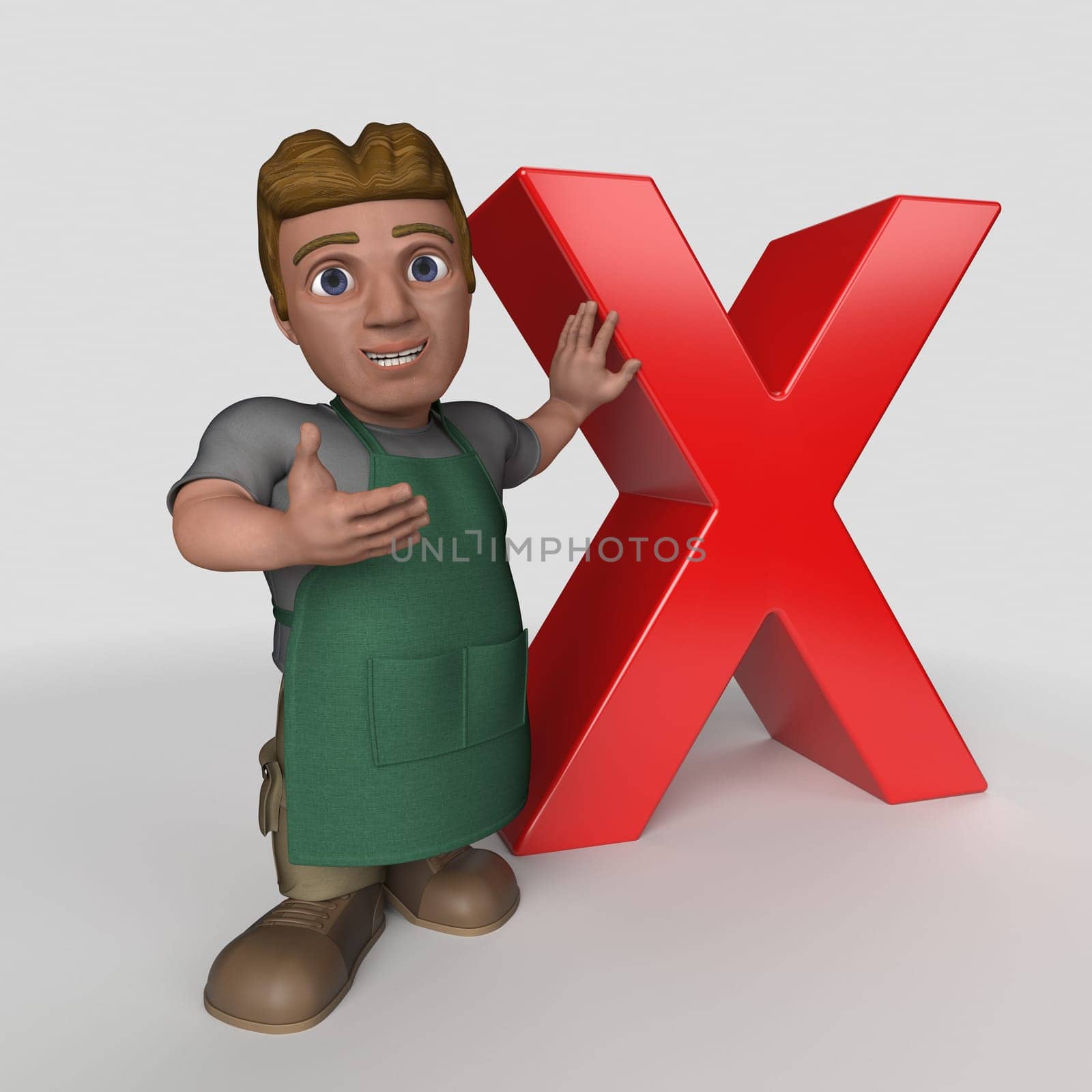 3D Render of Cartoon Shop Keeper Character